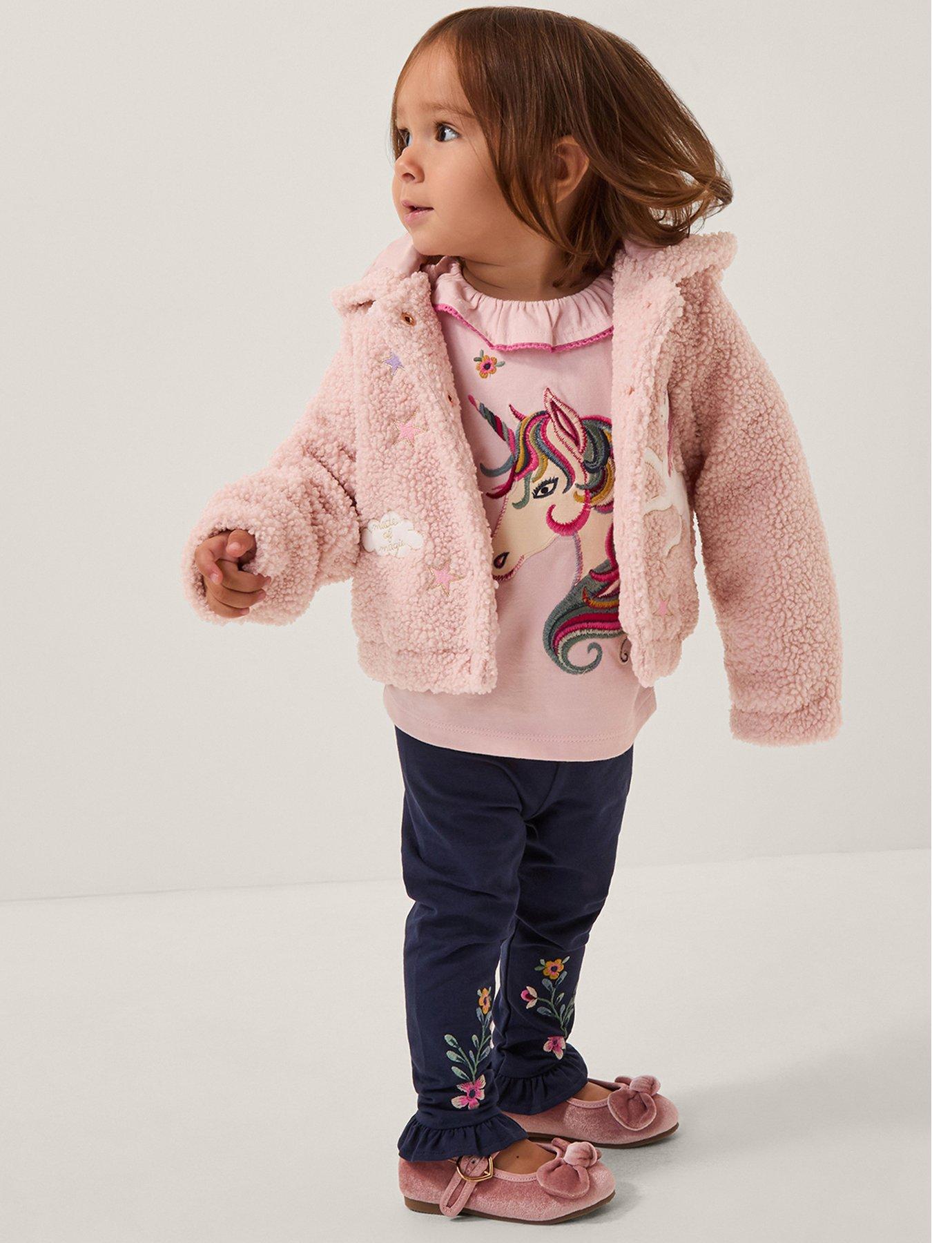 Image 1 of 4 of Monsoon Baby Girls Unicorn Borg Hoody - Pink