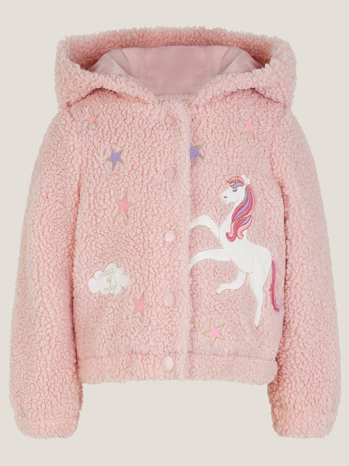 Image 2 of 4 of Monsoon Baby Girls Unicorn Borg Hoody - Pink