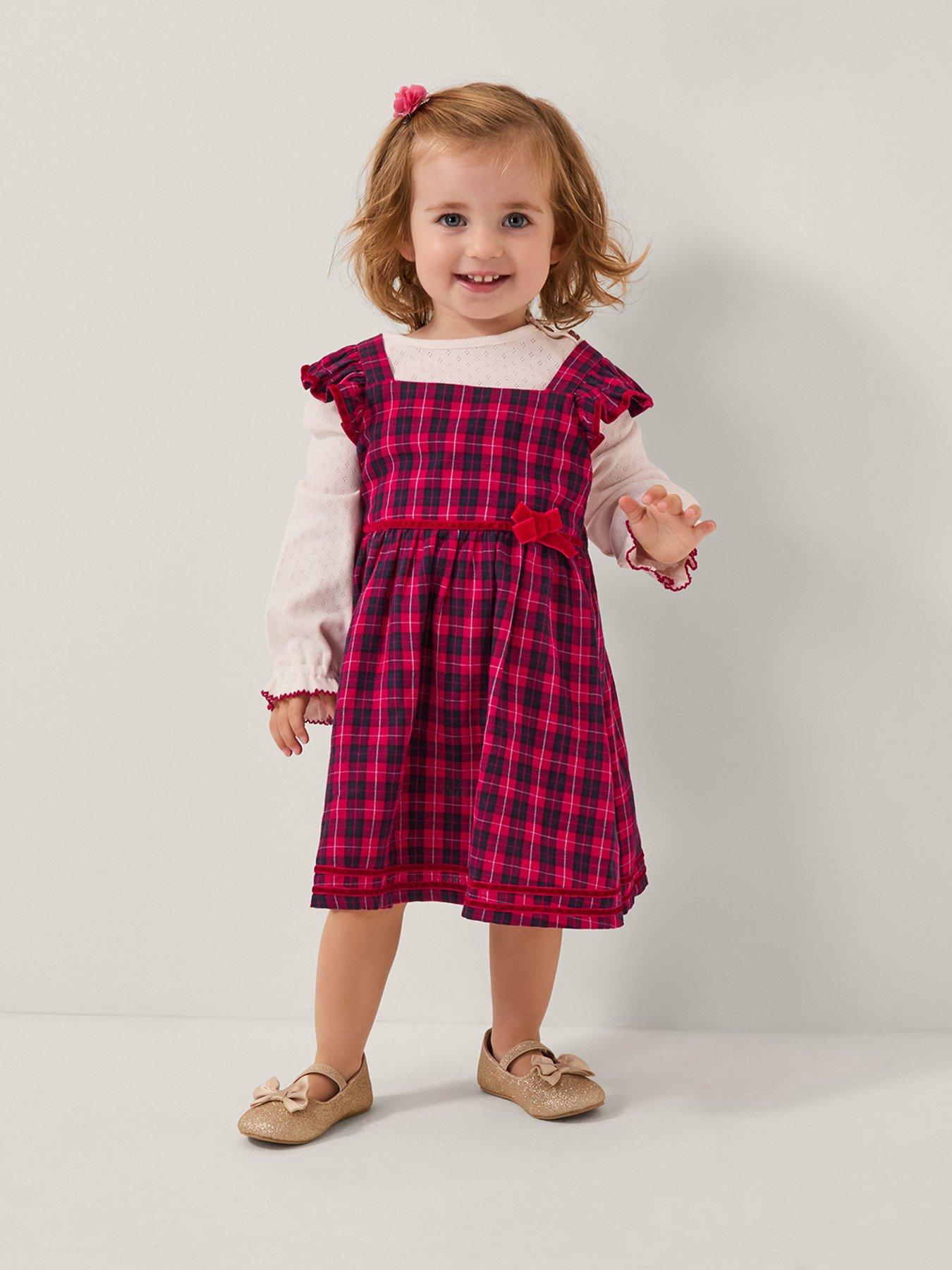 Monsoon Baby Girls Top  &  Tartan Pinafore Dress Set - Red