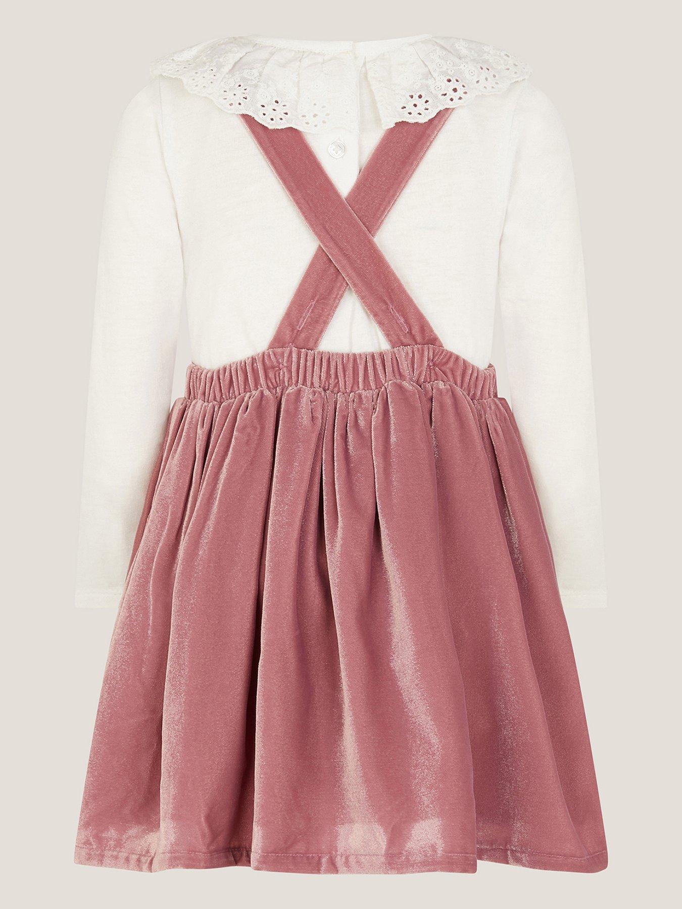 Image 3 of 4 of Monsoon Baby Girls Broderie Top &amp; Bow Pinafore Dress Set - Pink