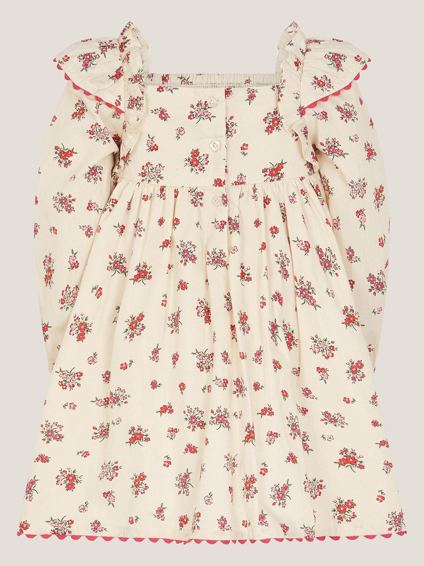 Image 2 of 3 of Monsoon Baby Girls Ditsy Floral Smock Dress - Light Cream