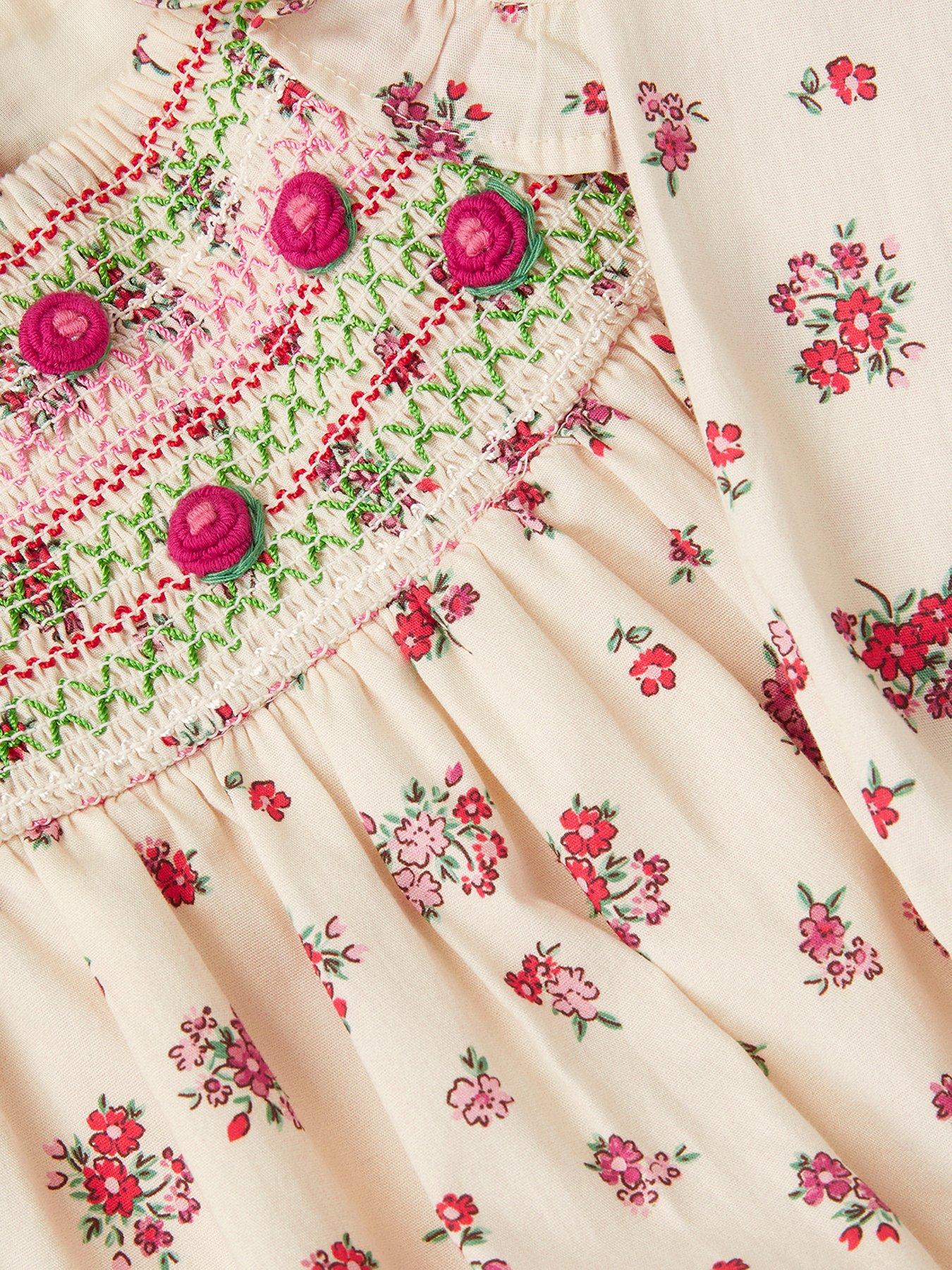 Image 3 of 3 of Monsoon Baby Girls Ditsy Floral Smock Dress - Light Cream