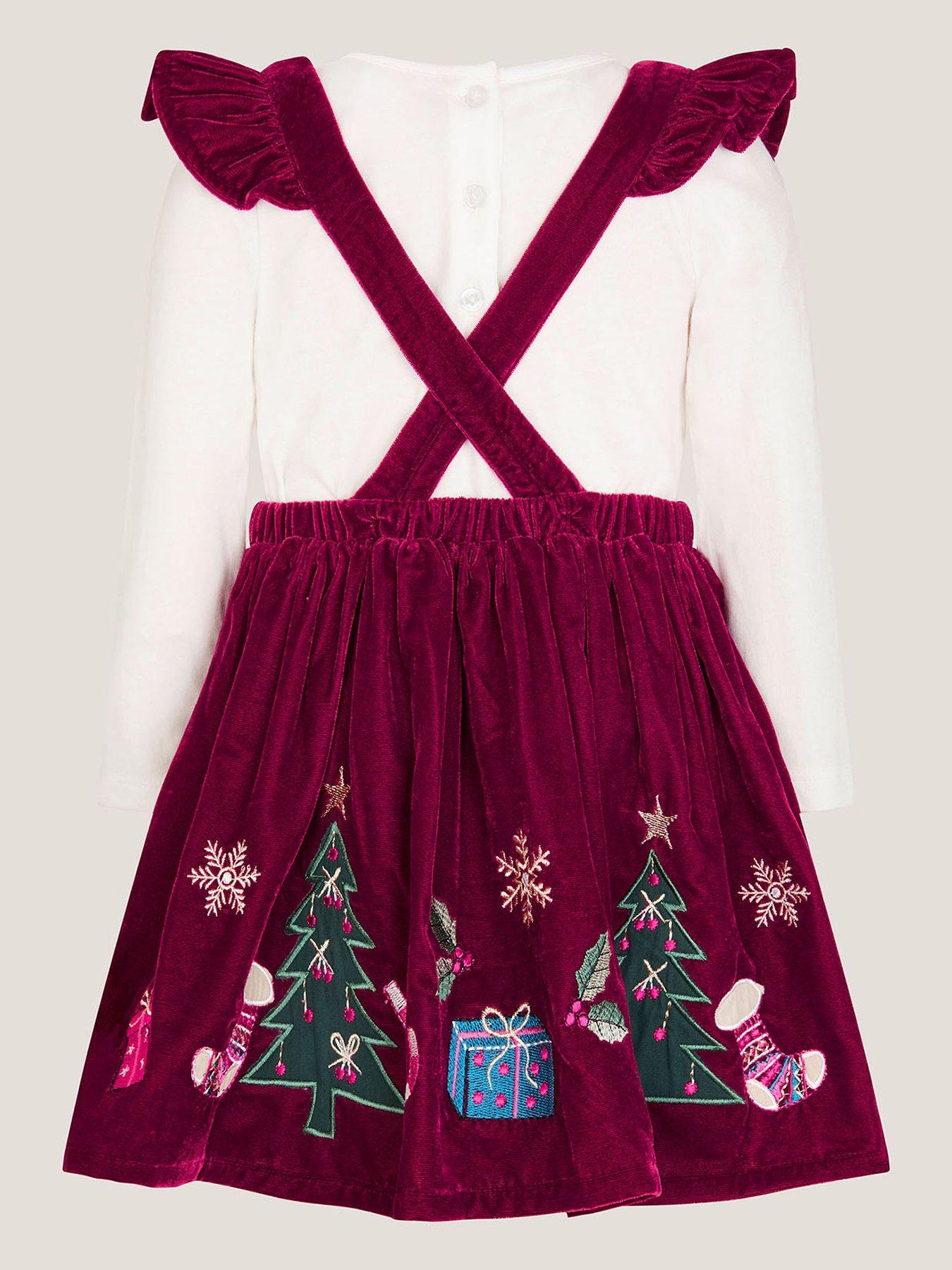 Image 3 of 4 of Monsoon Baby Girls Christmas Novelty Pinny Dress &amp; Tshirt - Red