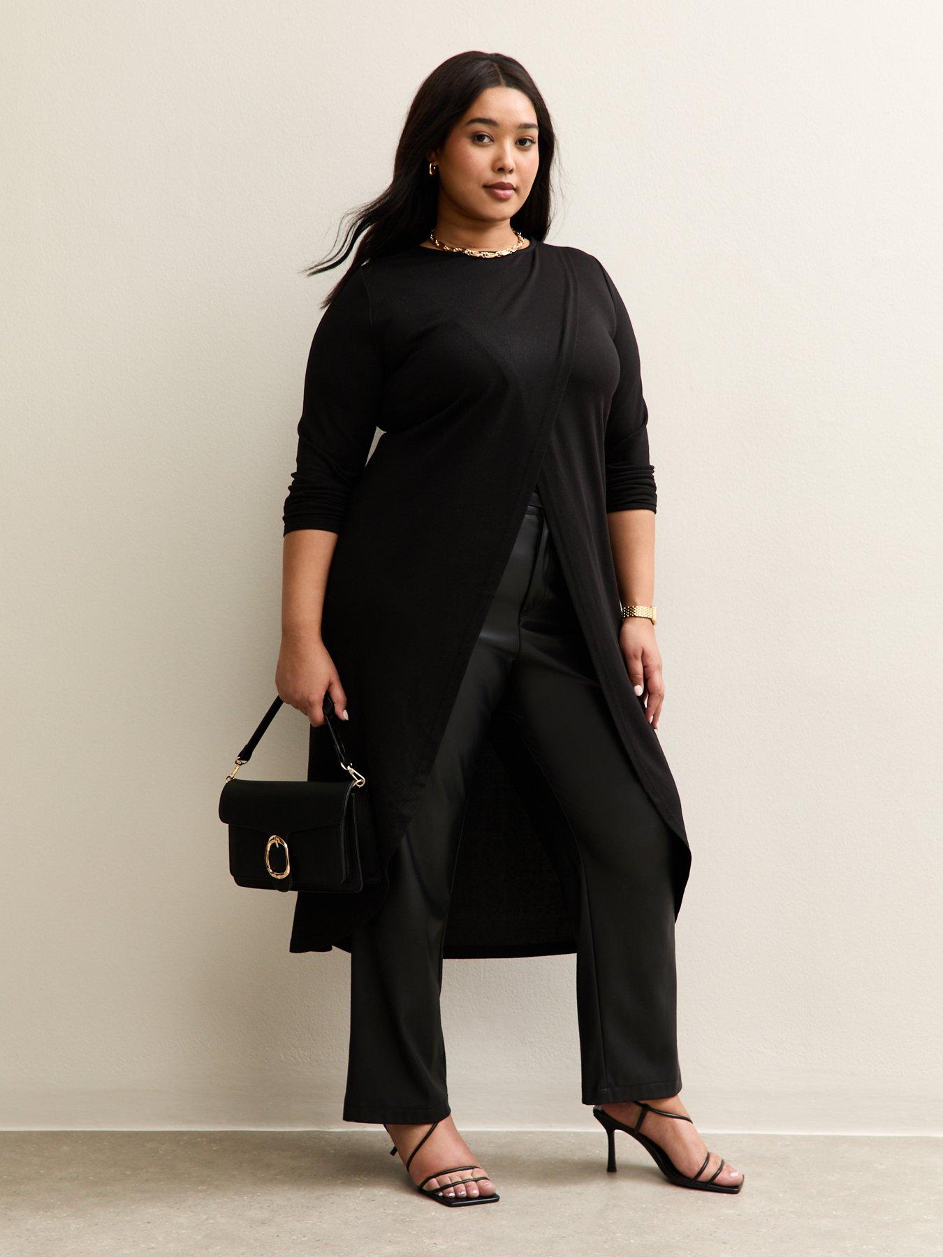 New Look Curves Black Soft Touch Longline Wrap Top