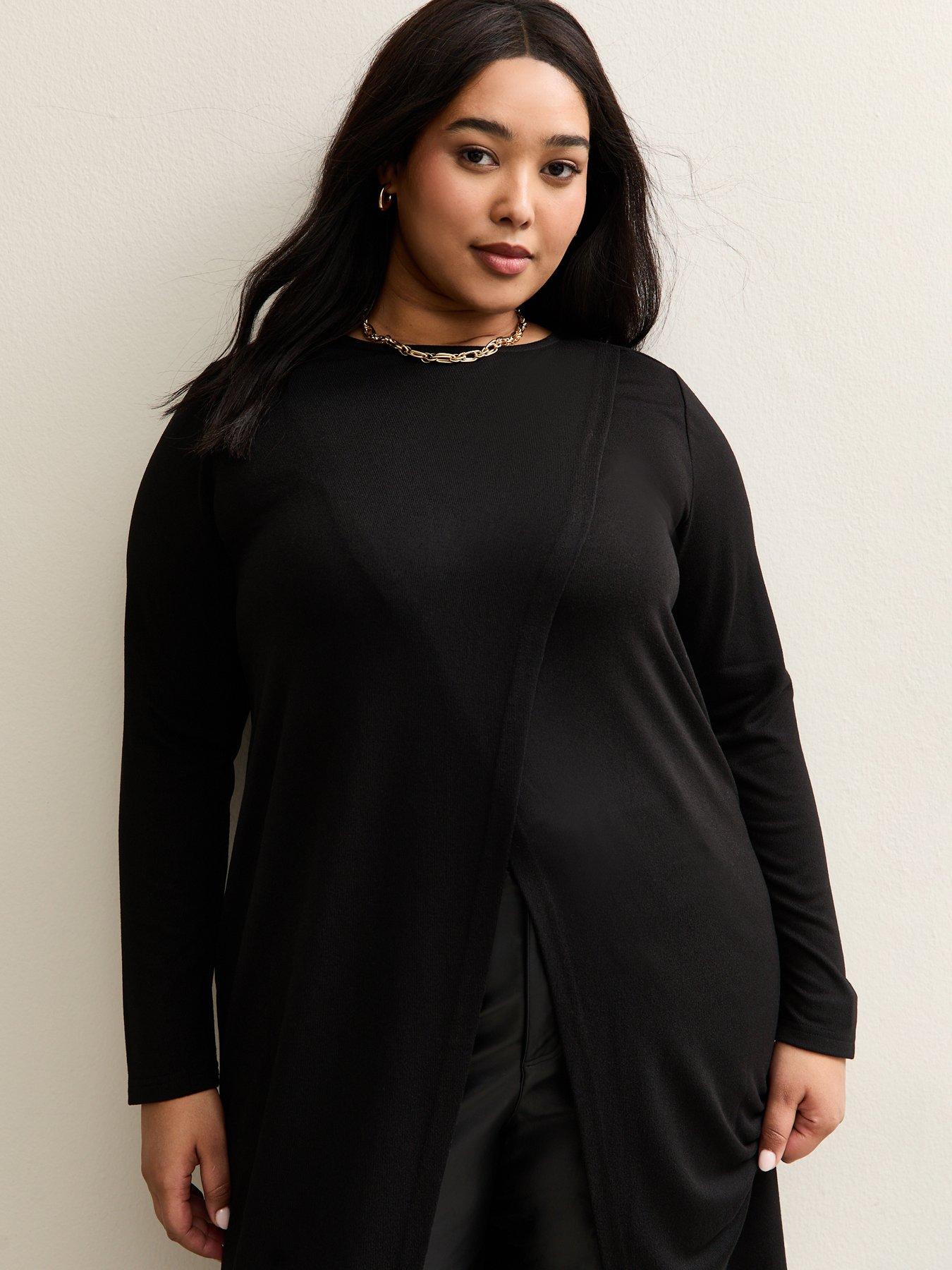 Image 4 of 5 of New Look Curves Black Soft Touch Longline Wrap Top