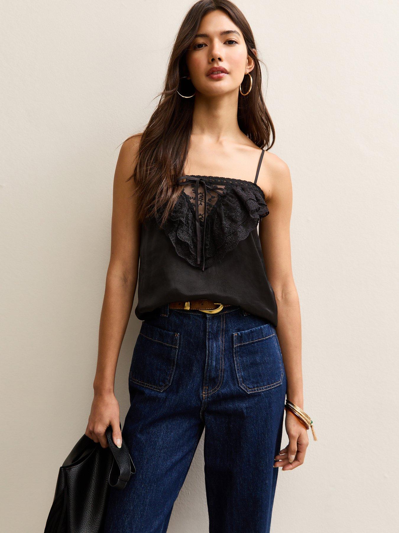 New Look Black Lace Frill Cami Top
