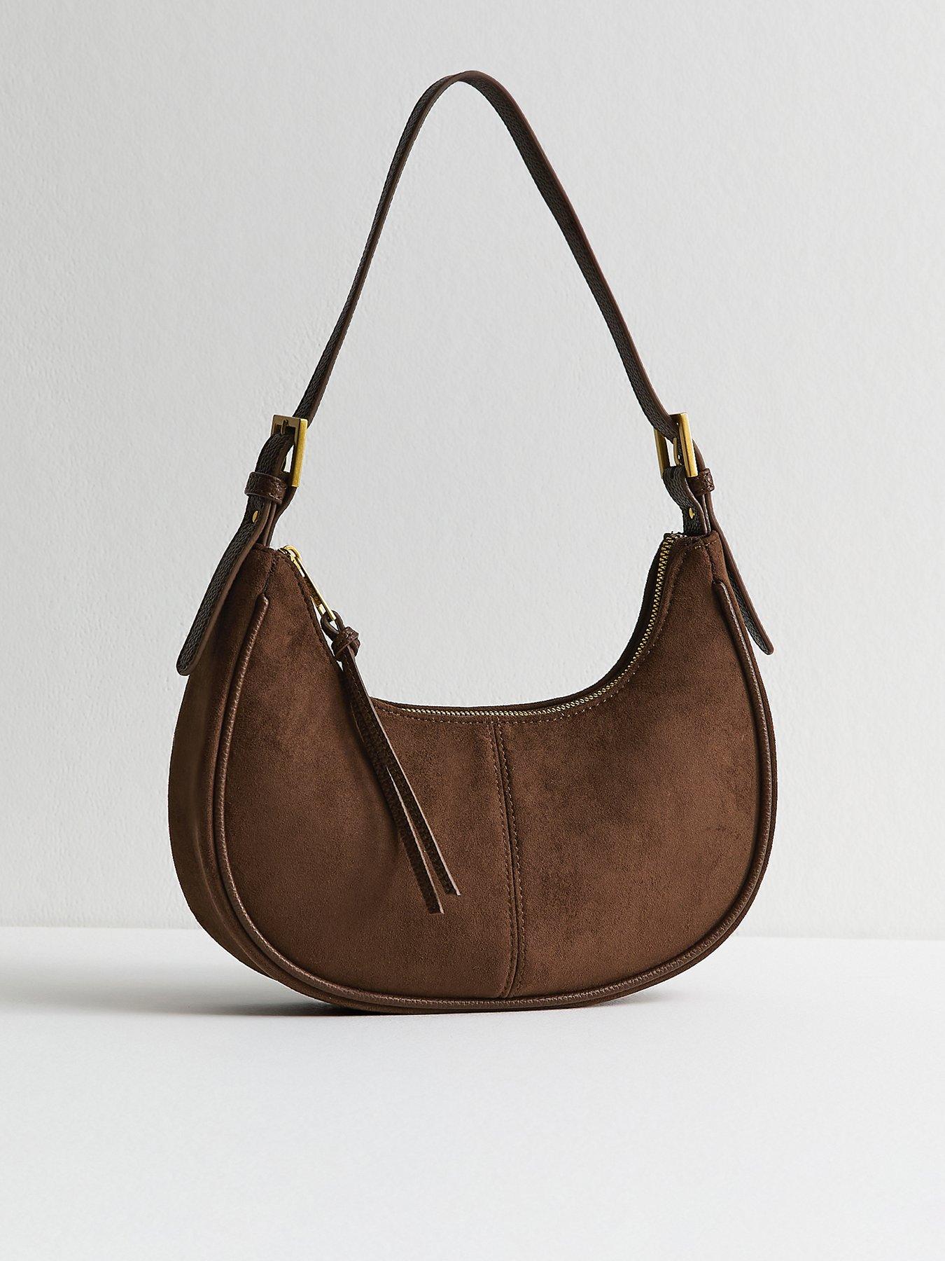 New Look Faux Suede Scoop Shoulder Bag - Brown
