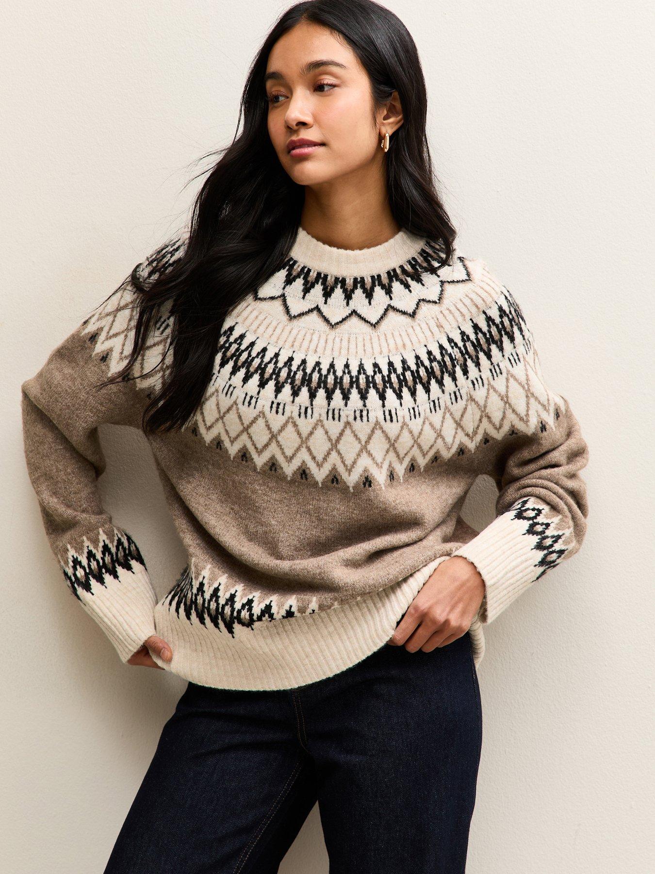 Image 1 of 5 of New Look Fairisle Crew Neck Jumper - Brown
