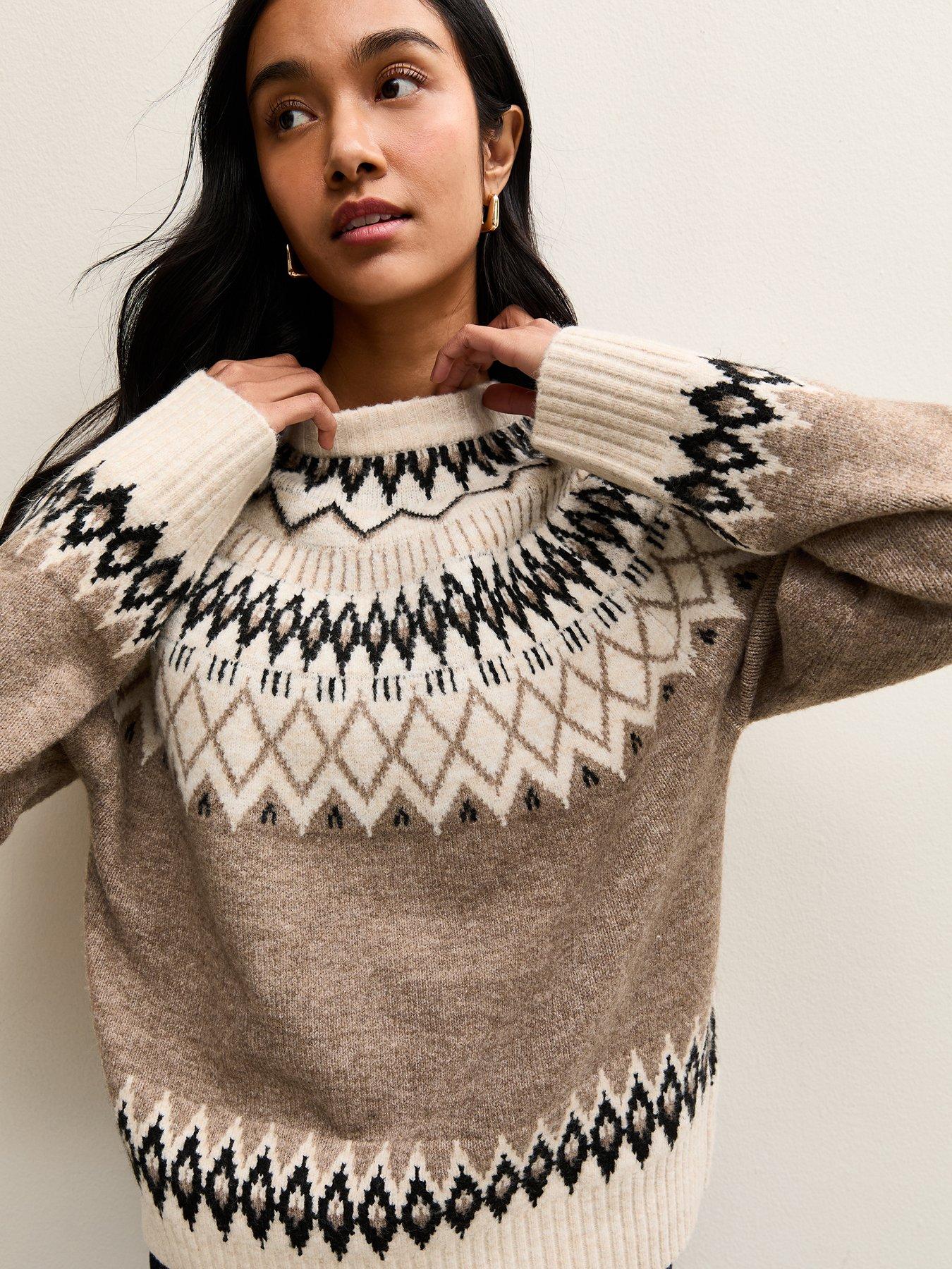 Image 4 of 5 of New Look Fairisle Crew Neck Jumper - Brown