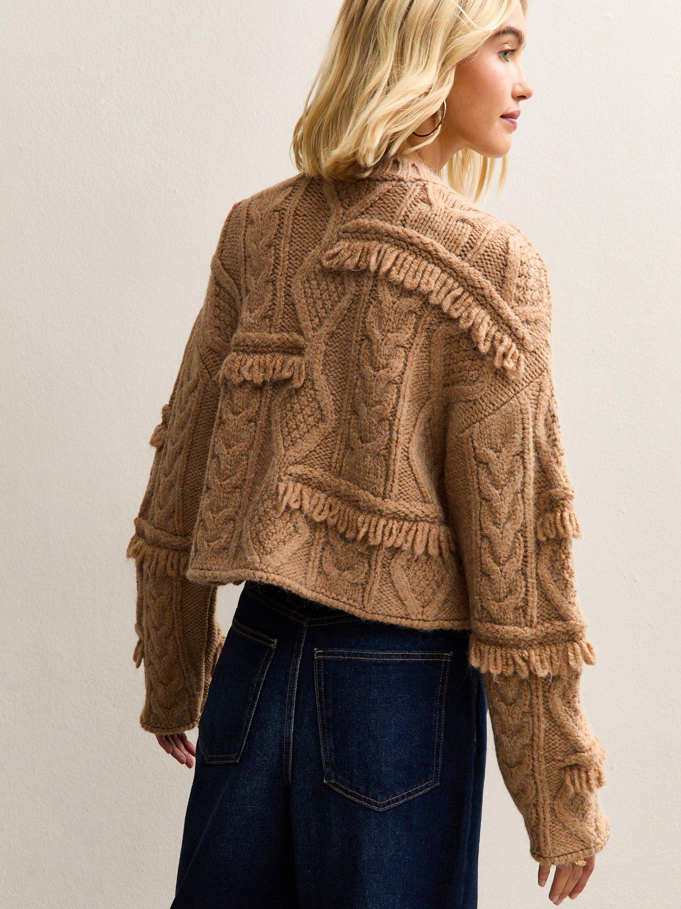 stillFront image of new-look-camel-multi-knit-fringed-jumper-beige