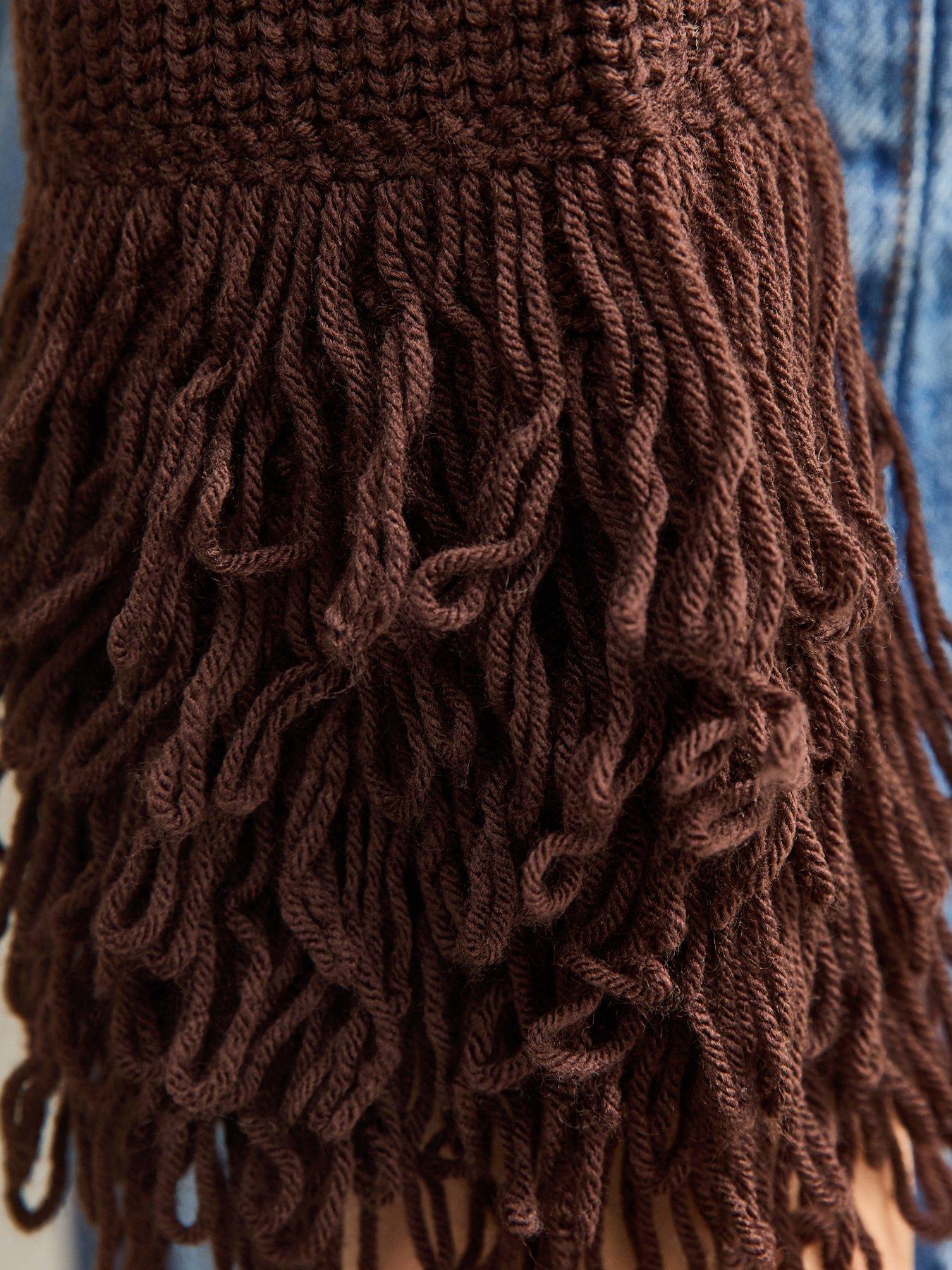  image of new-look-looped-fringe-cuff-jumper-dark-brown