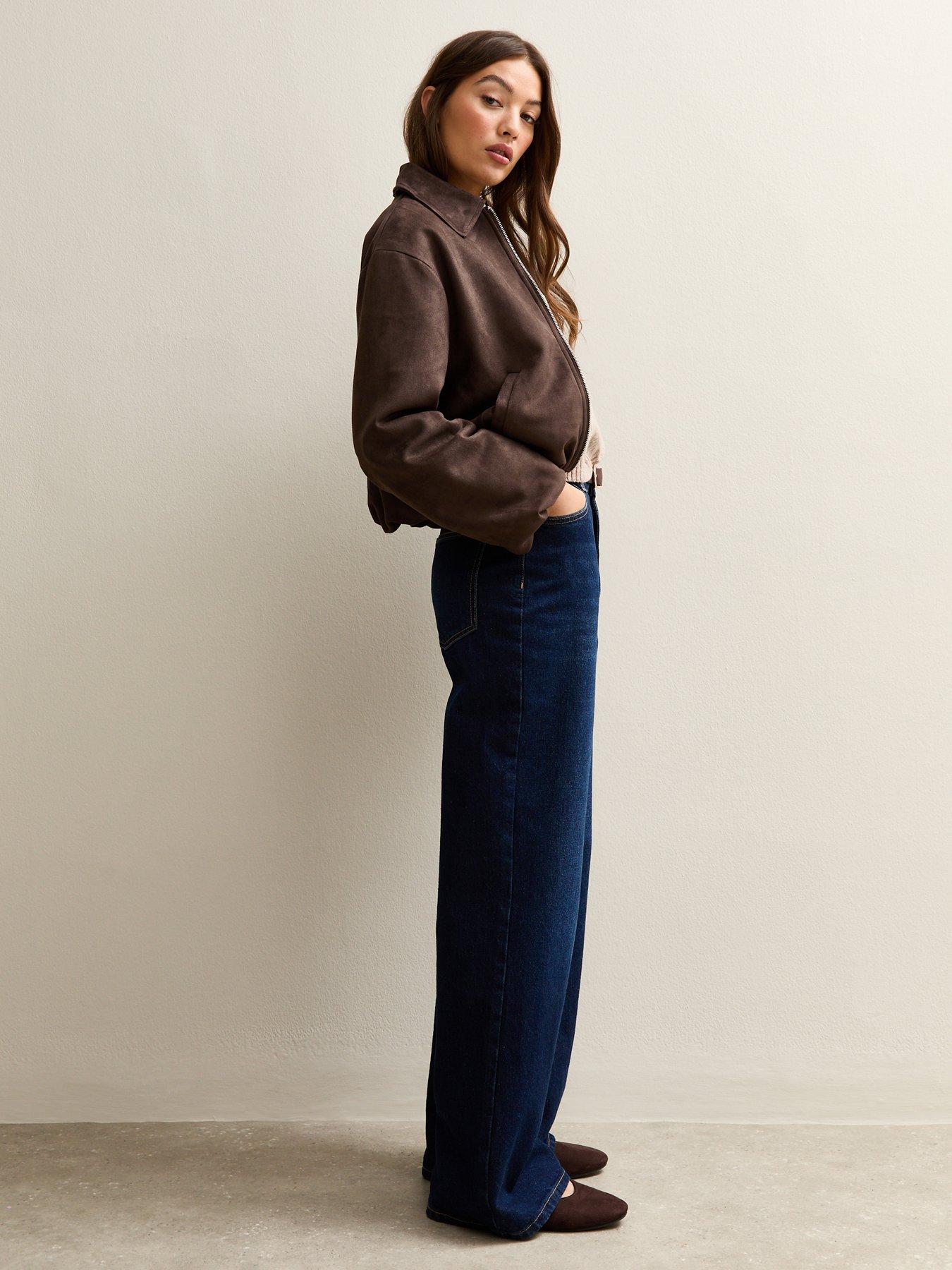  image of new-look-brown-faux-suede-bubblehem-bomber-jacket