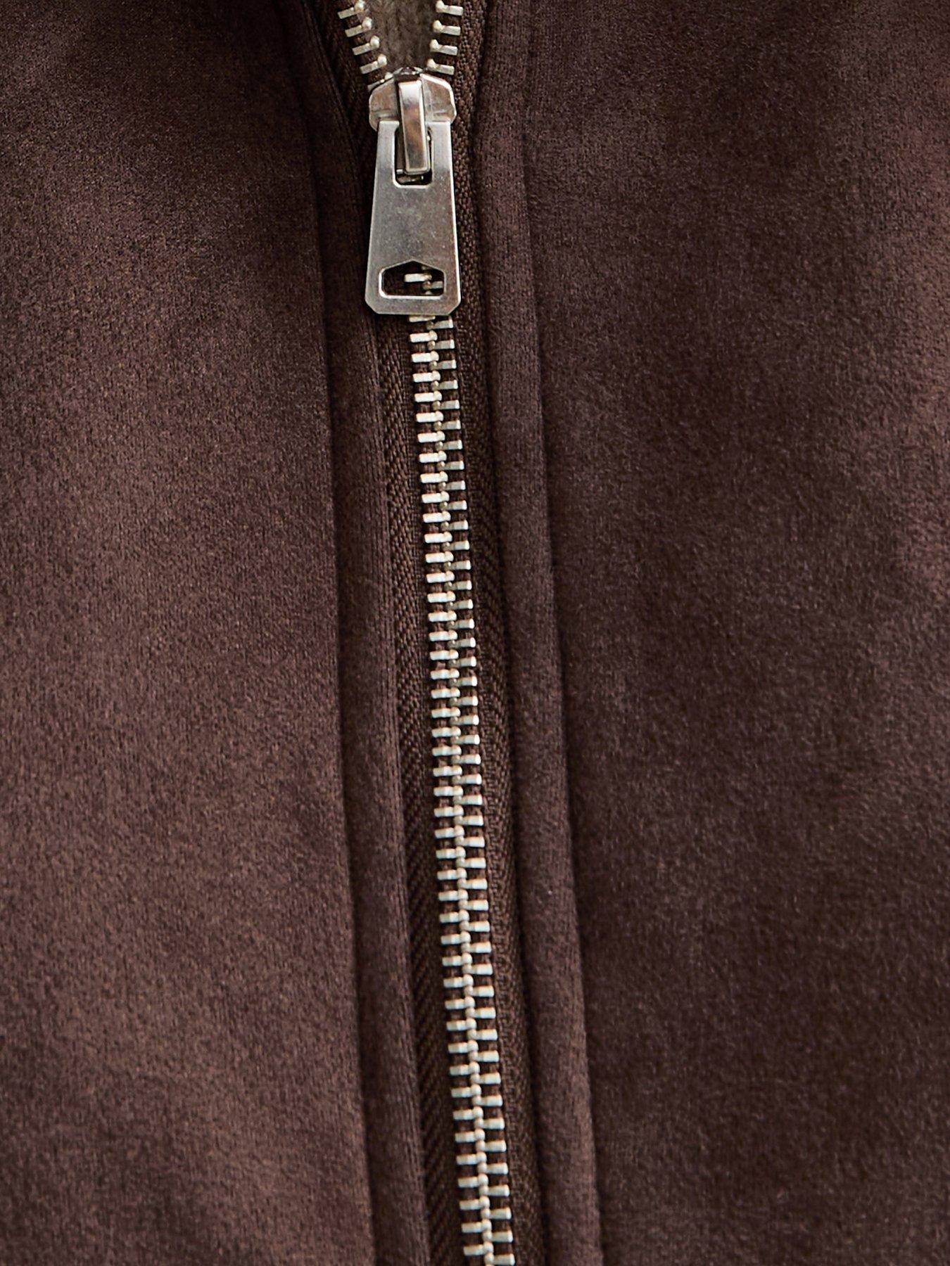  image of new-look-brown-faux-suede-bubblehem-bomber-jacket