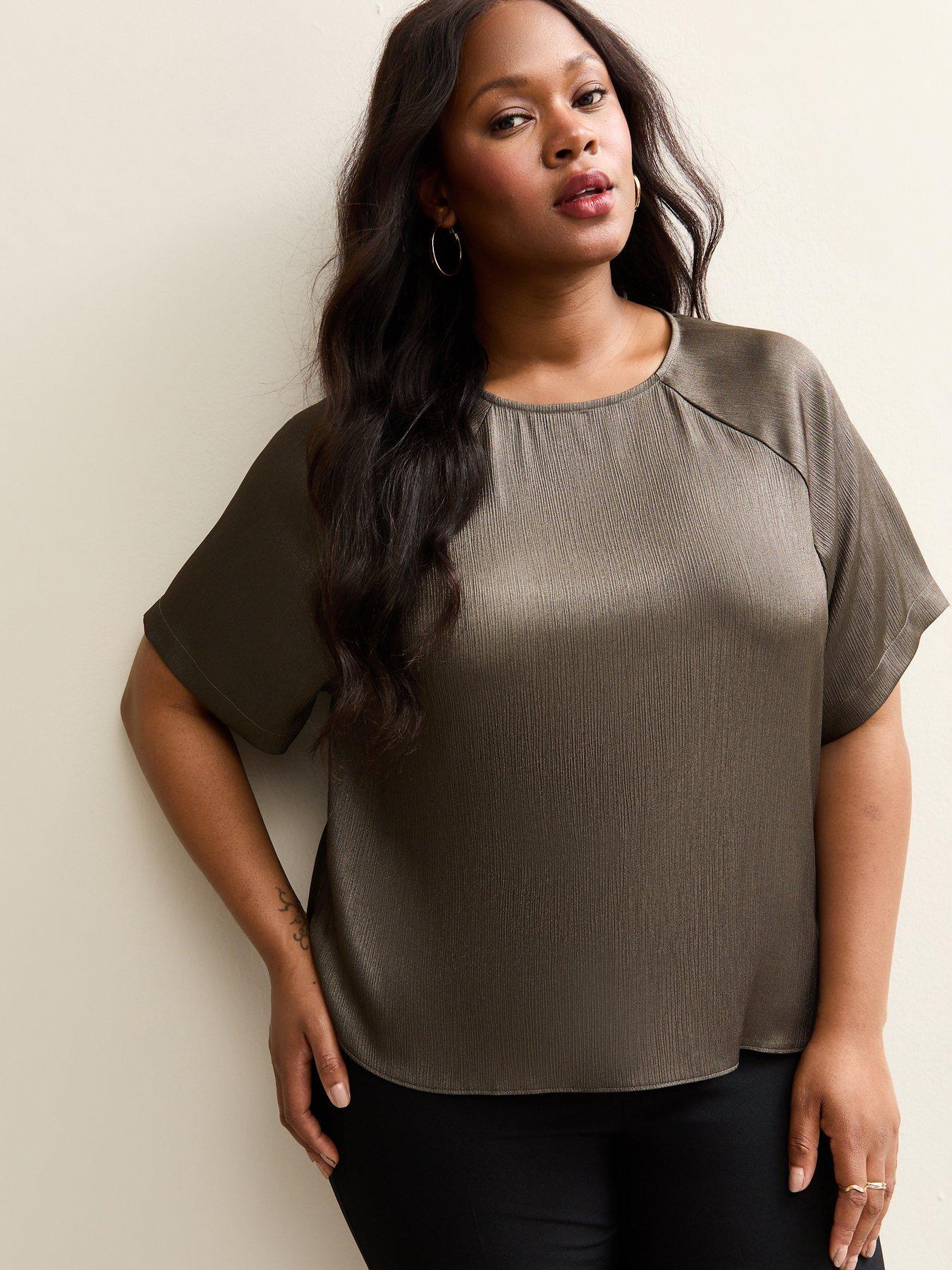  image of new-look-curves-metallic-short-sleeve-blouse-grey
