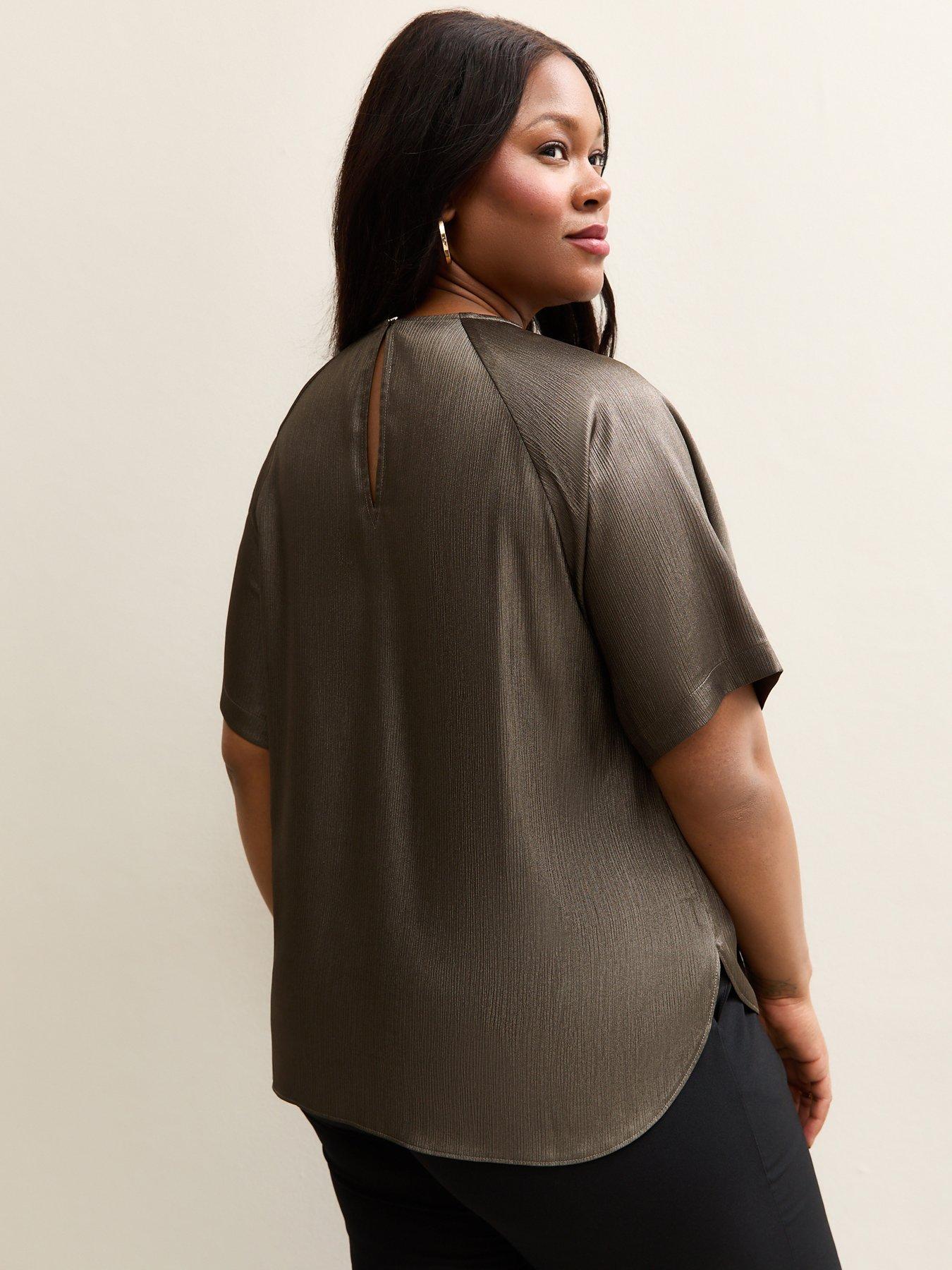  image of new-look-curves-metallic-short-sleeve-blouse-grey