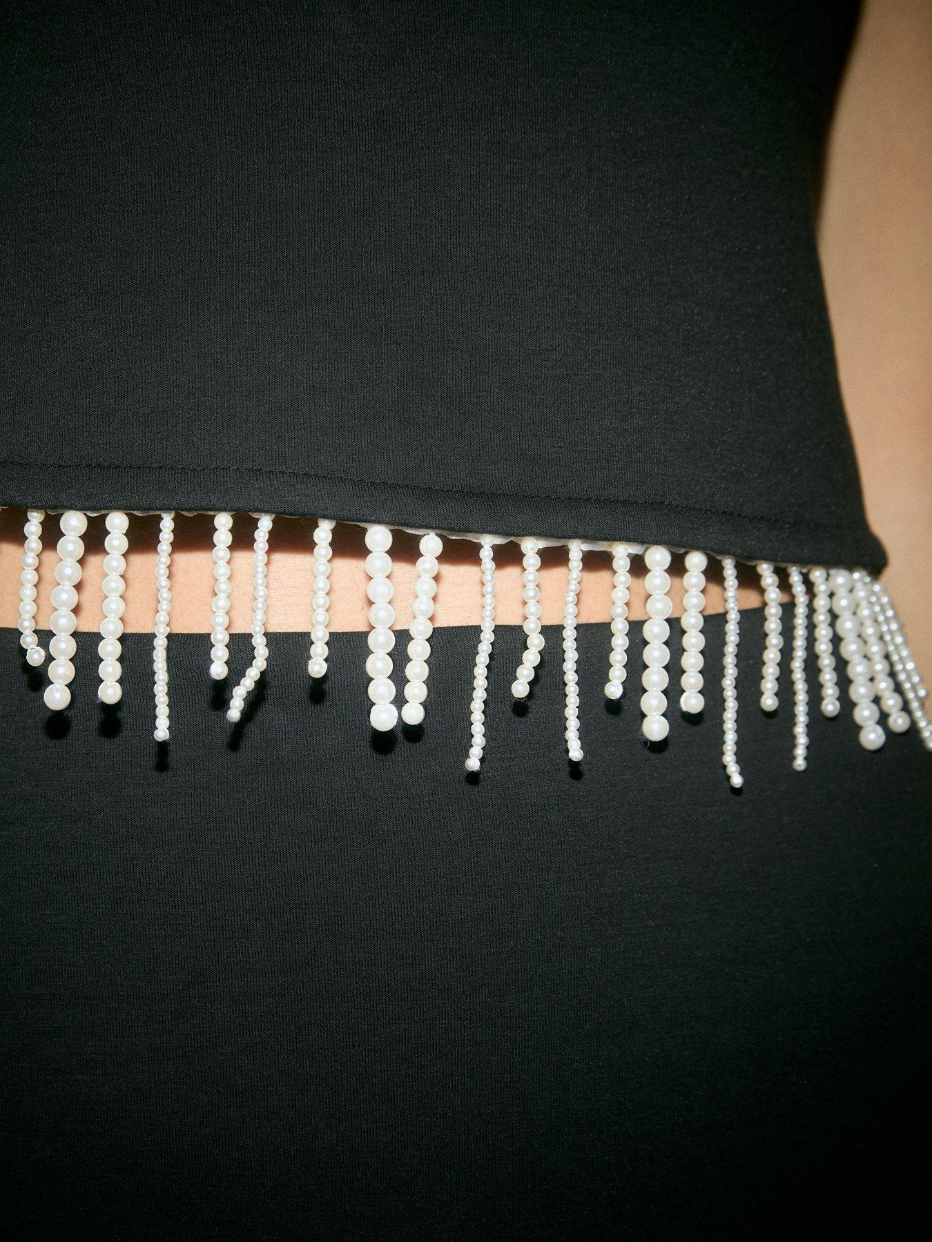  image of new-look-black-soft-touch-beaded-hem-sleeveless-top