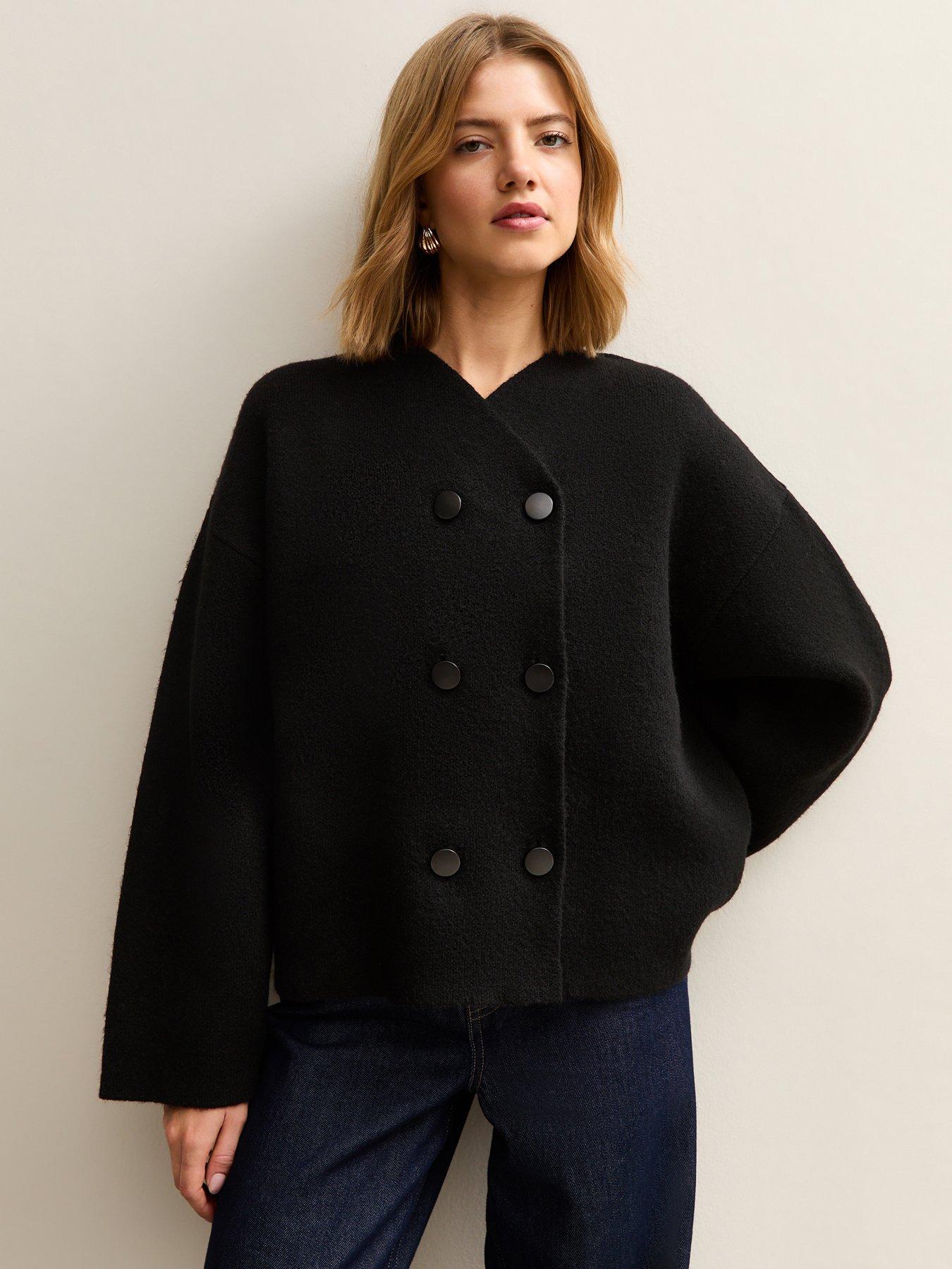 Image 1 of 5 of New Look Black Double Breasted Button Front Cardigan