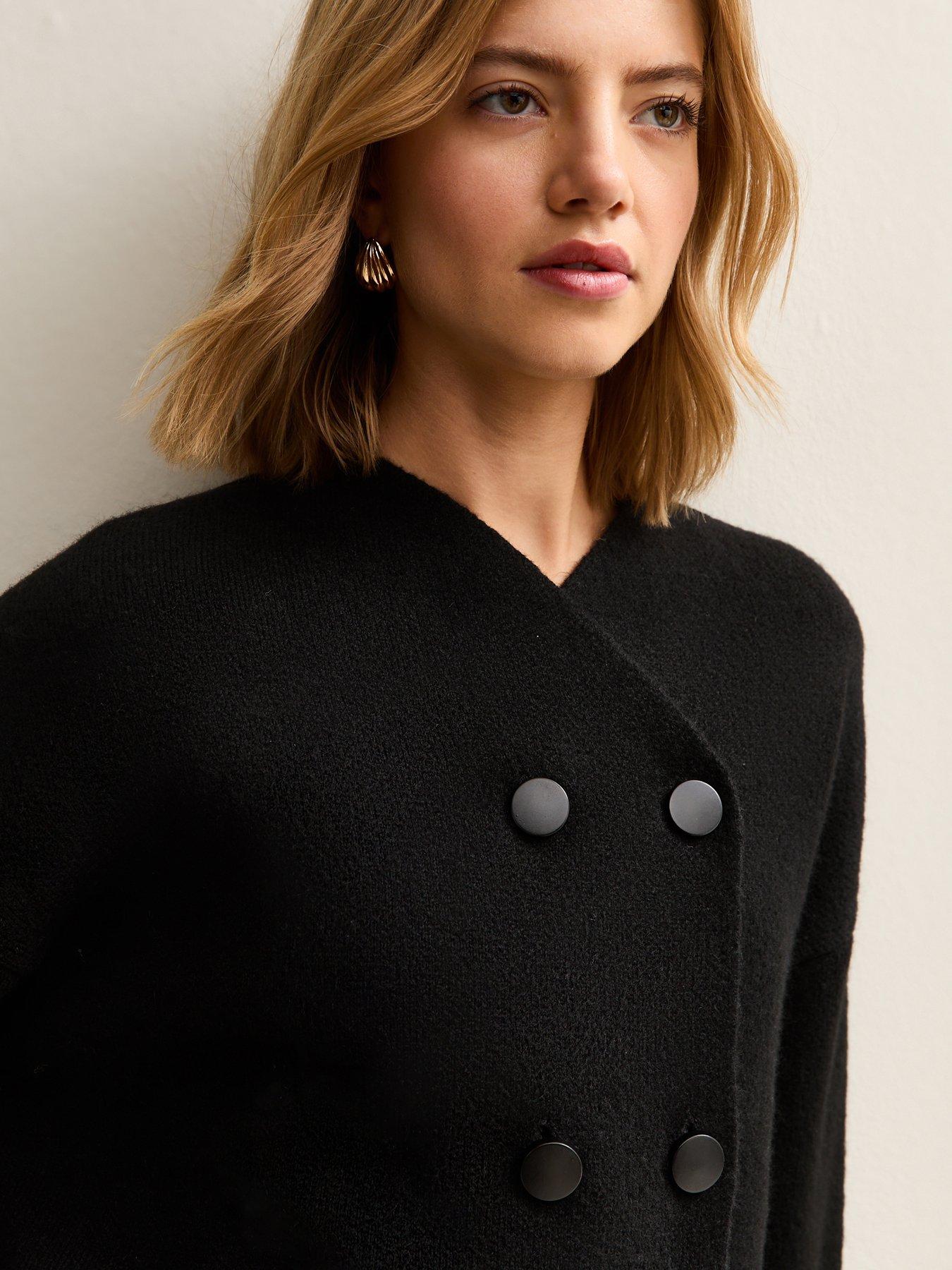 Image 5 of 5 of New Look Black Double Breasted Button Front Cardigan
