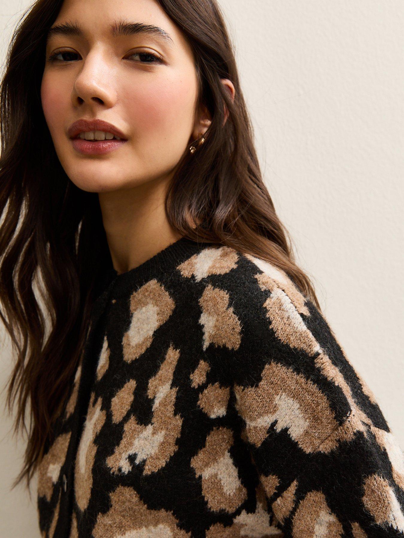 Image 4 of 6 of New Look Leopard Print Crew Neck Cardigan - Black
