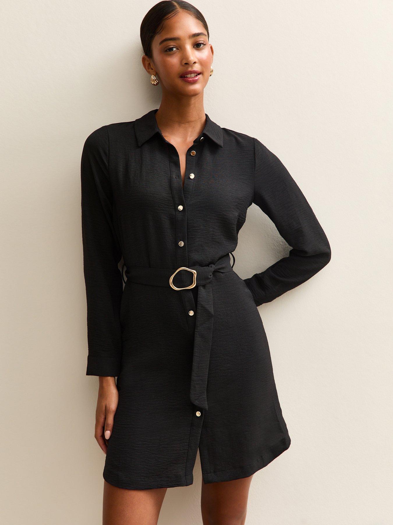 new-look-belted-button-through-mini-shirt-dress-black