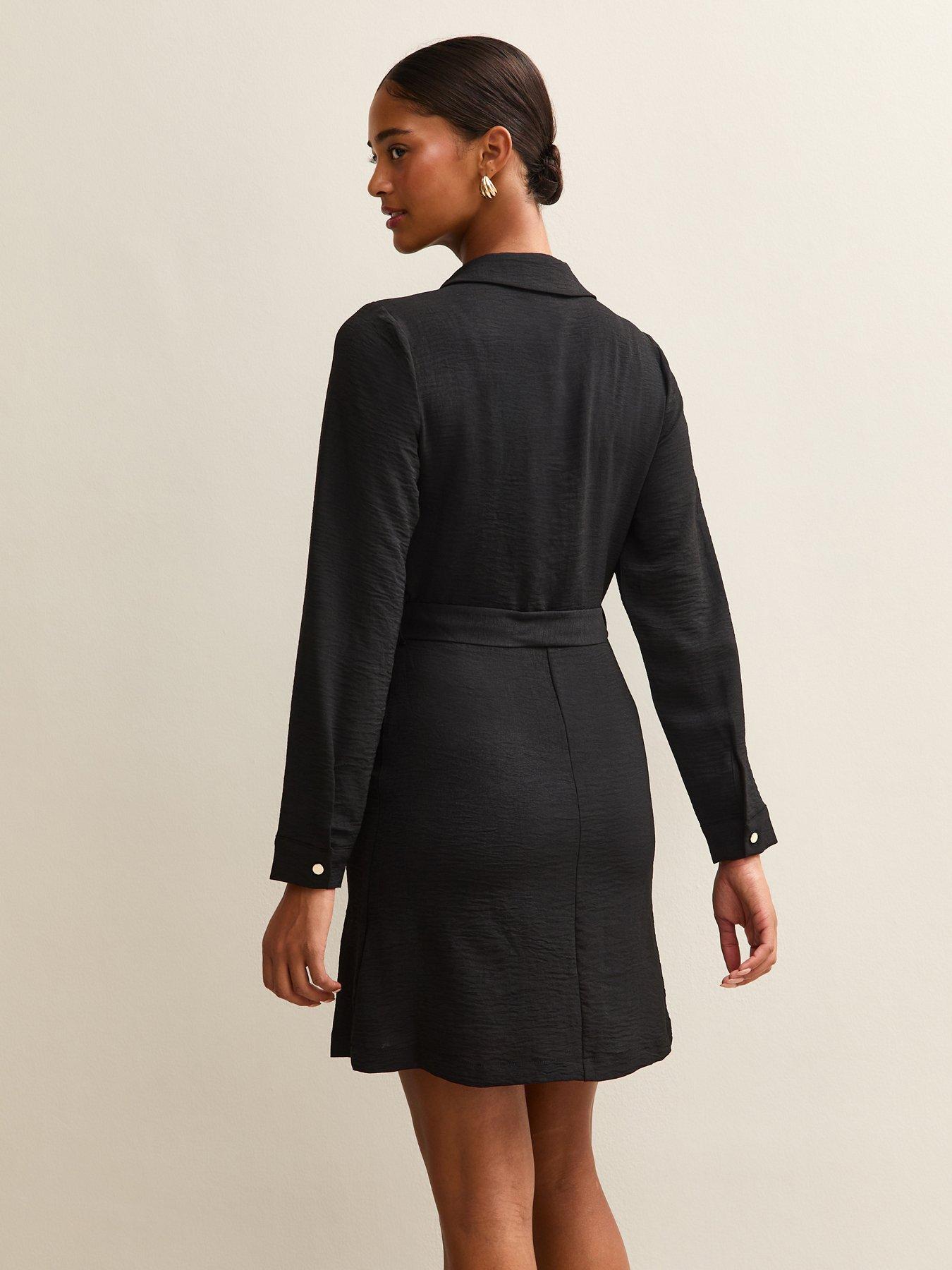  image of new-look-belted-button-through-mini-shirt-dress-black