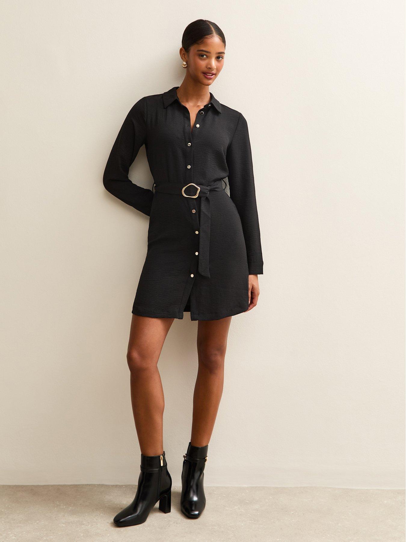  image of new-look-belted-button-through-mini-shirt-dress-black
