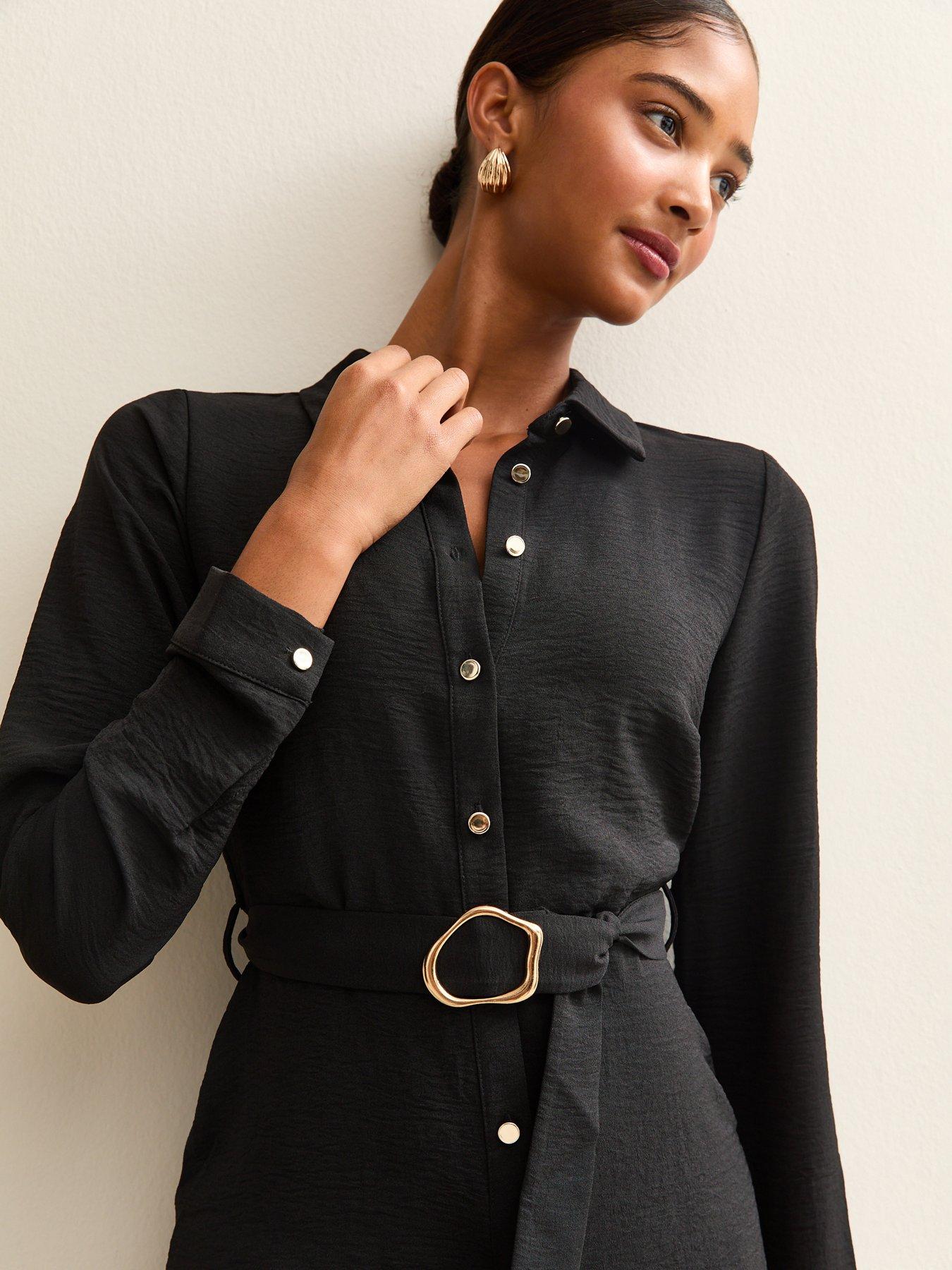  image of new-look-belted-button-through-mini-shirt-dress-black
