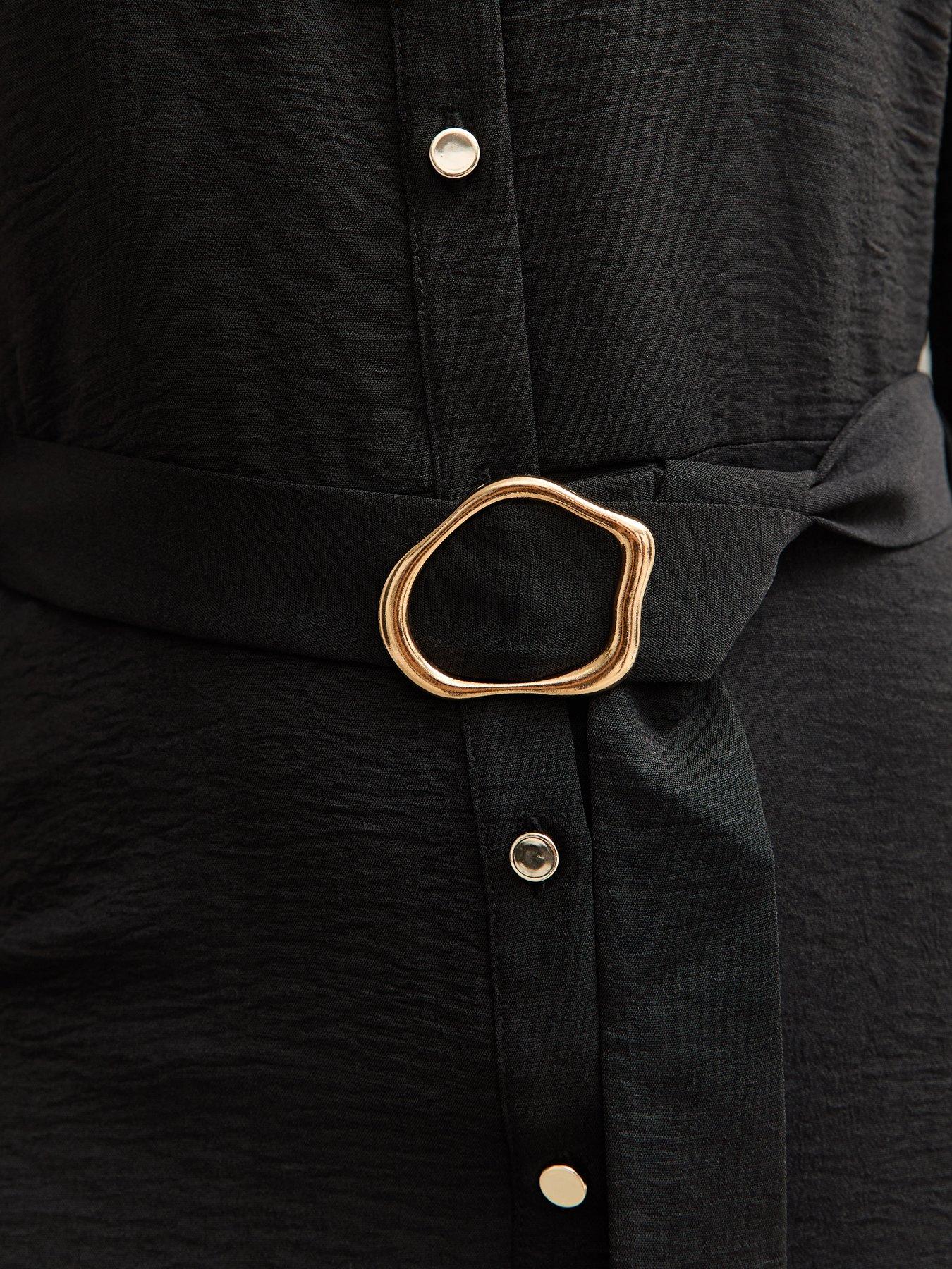  image of new-look-belted-button-through-mini-shirt-dress-black