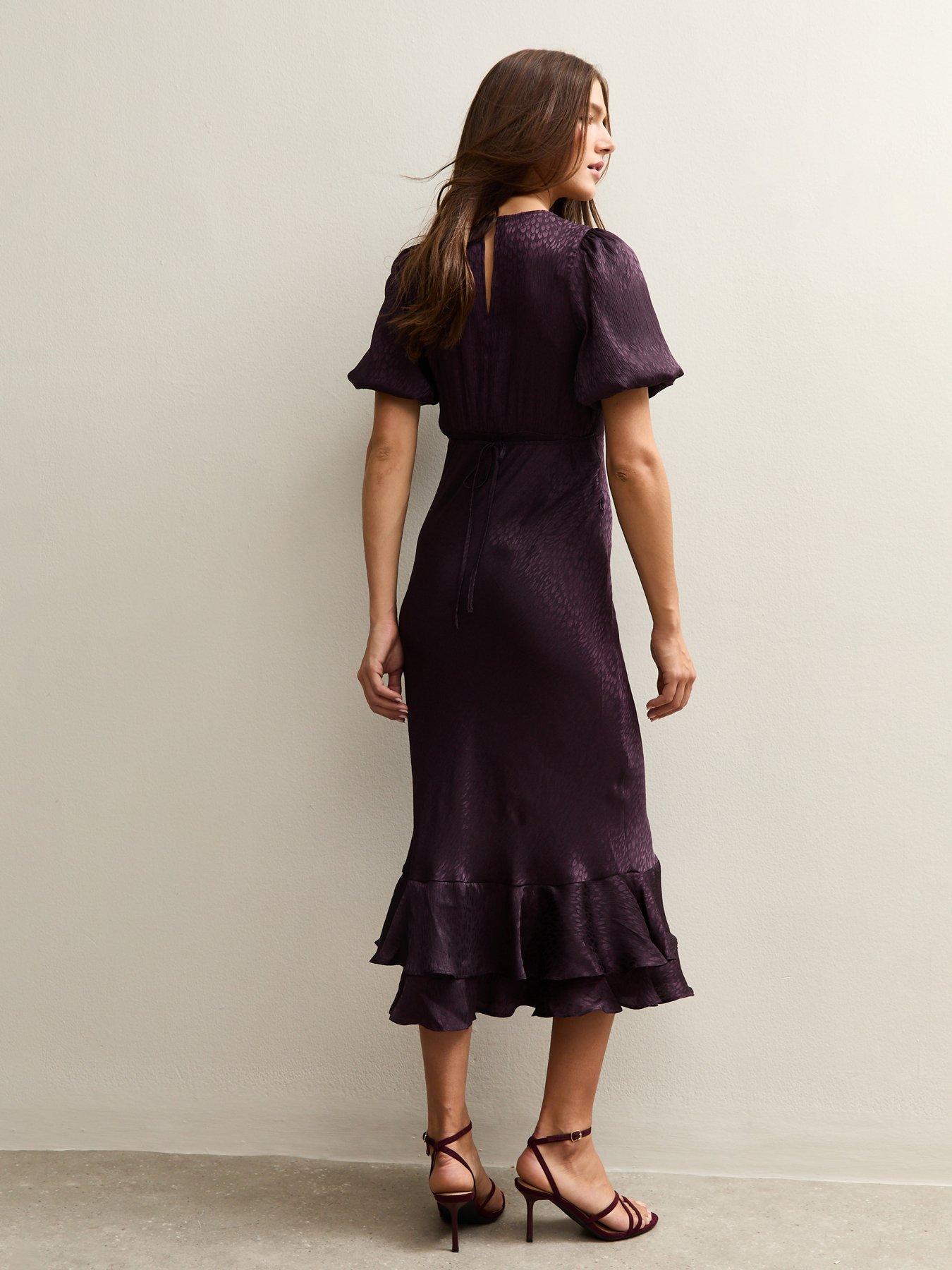  image of new-look-feather-jacquard-satin-midi-dress-burgundy