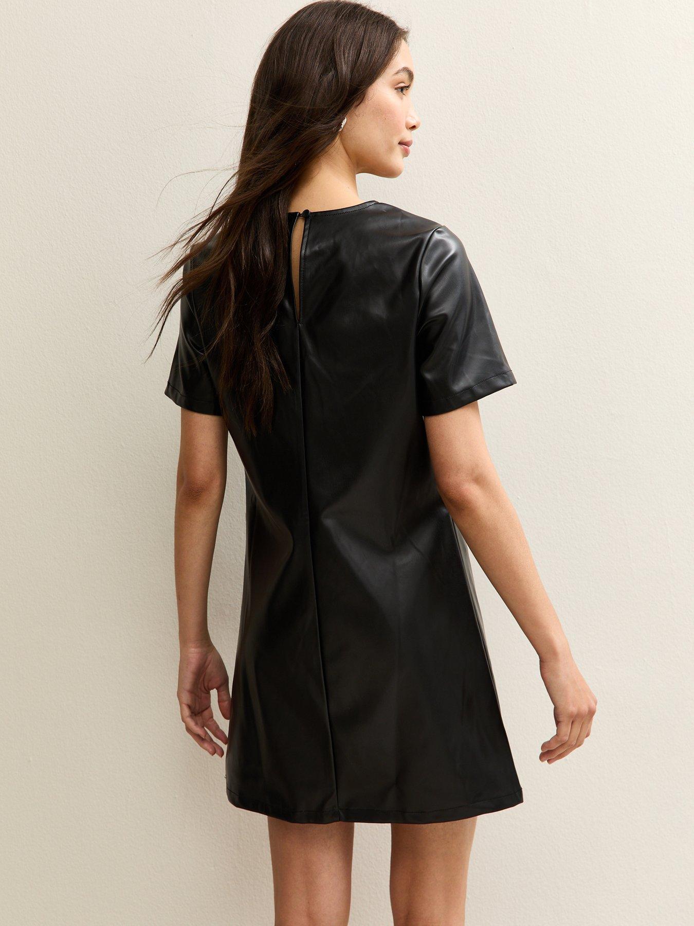 stillFront image of new-look-black-faux-leather-short-sleeve-mini-dress