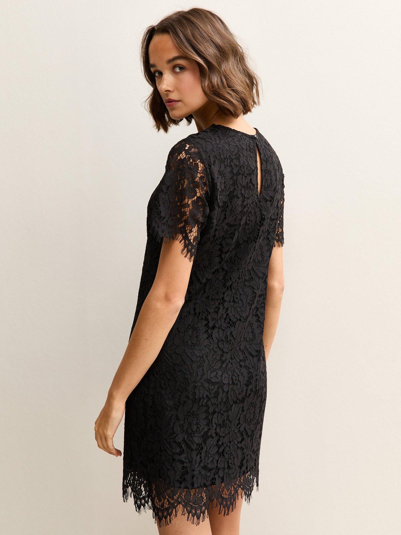 Image 2 of 5 of New Look Lace T Shirt Mini Dress - Black