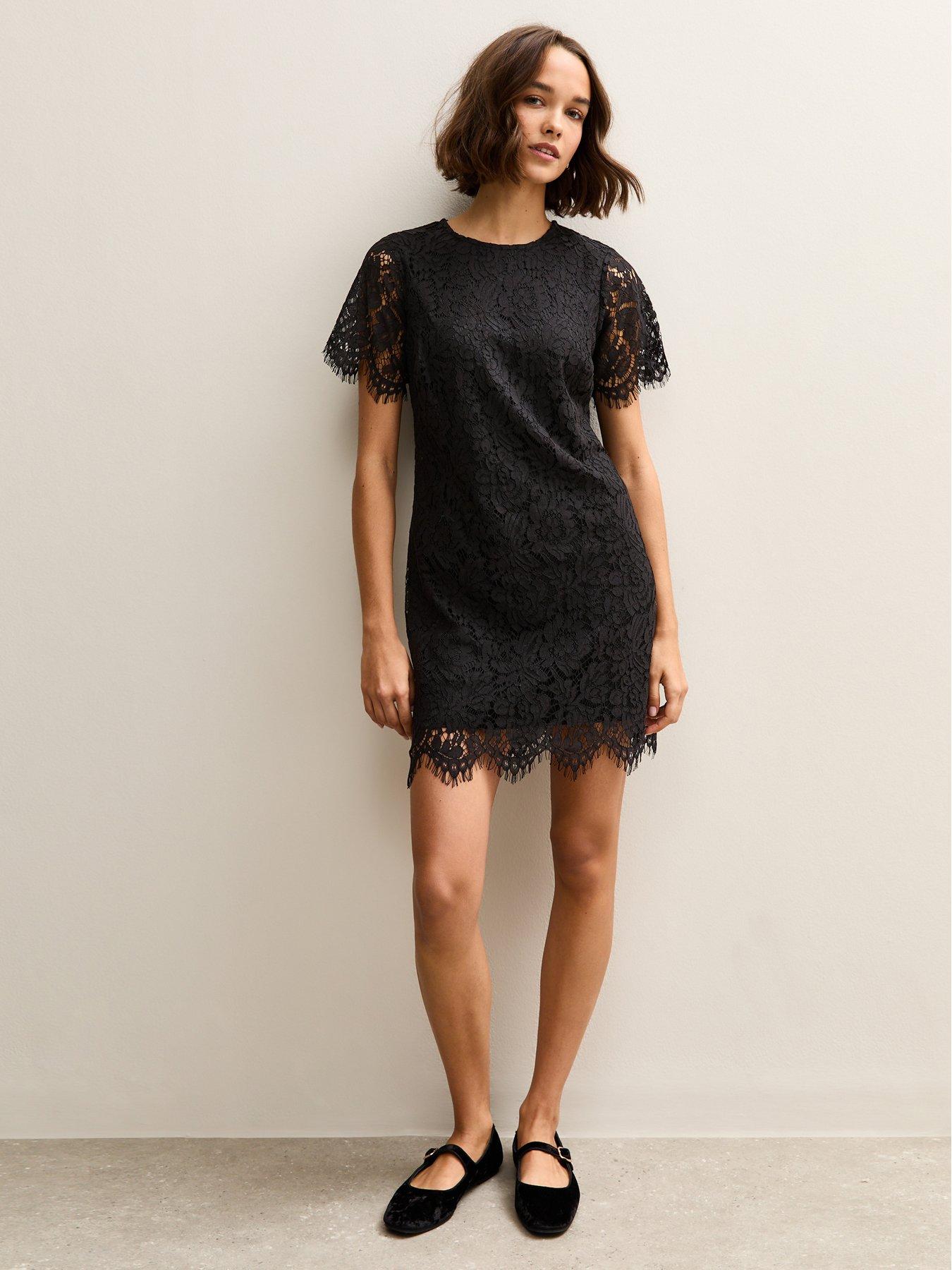 Image 3 of 5 of New Look Lace T Shirt Mini Dress - Black