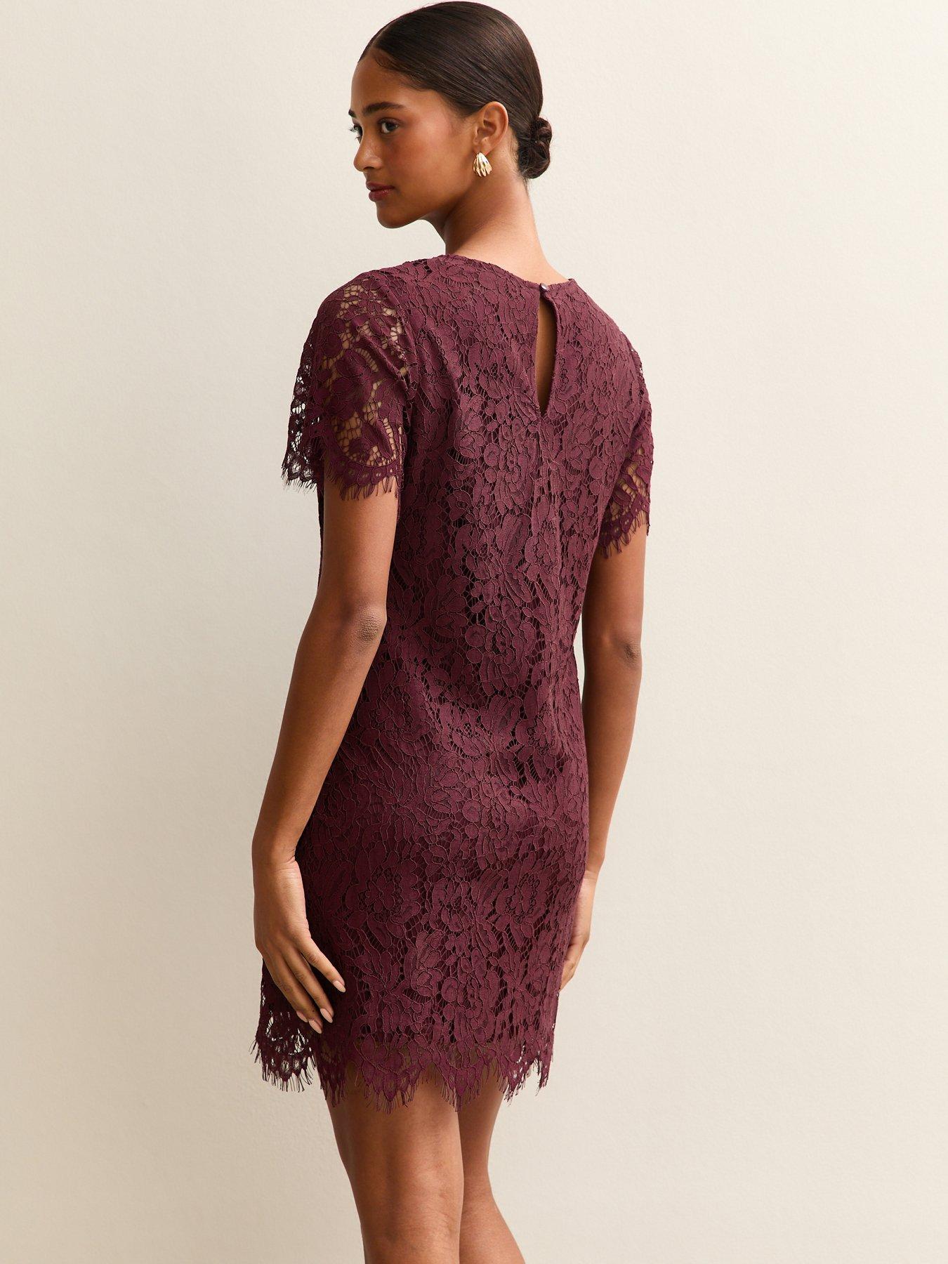 Image 2 of 5 of New Look Lace T-Shirt Mini Dress - Burgundy