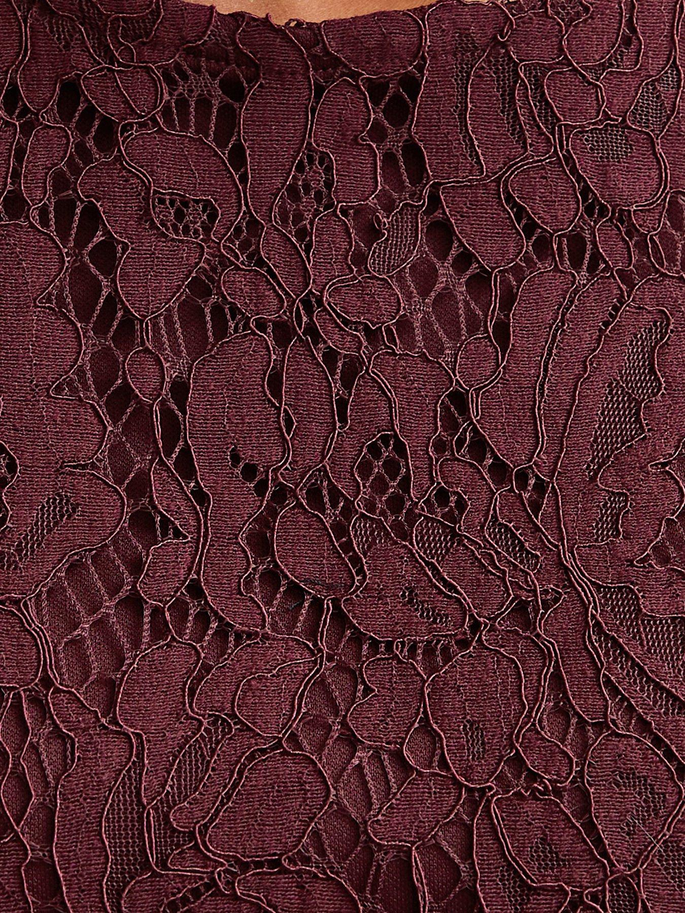 Image 5 of 5 of New Look Lace T-Shirt Mini Dress - Burgundy