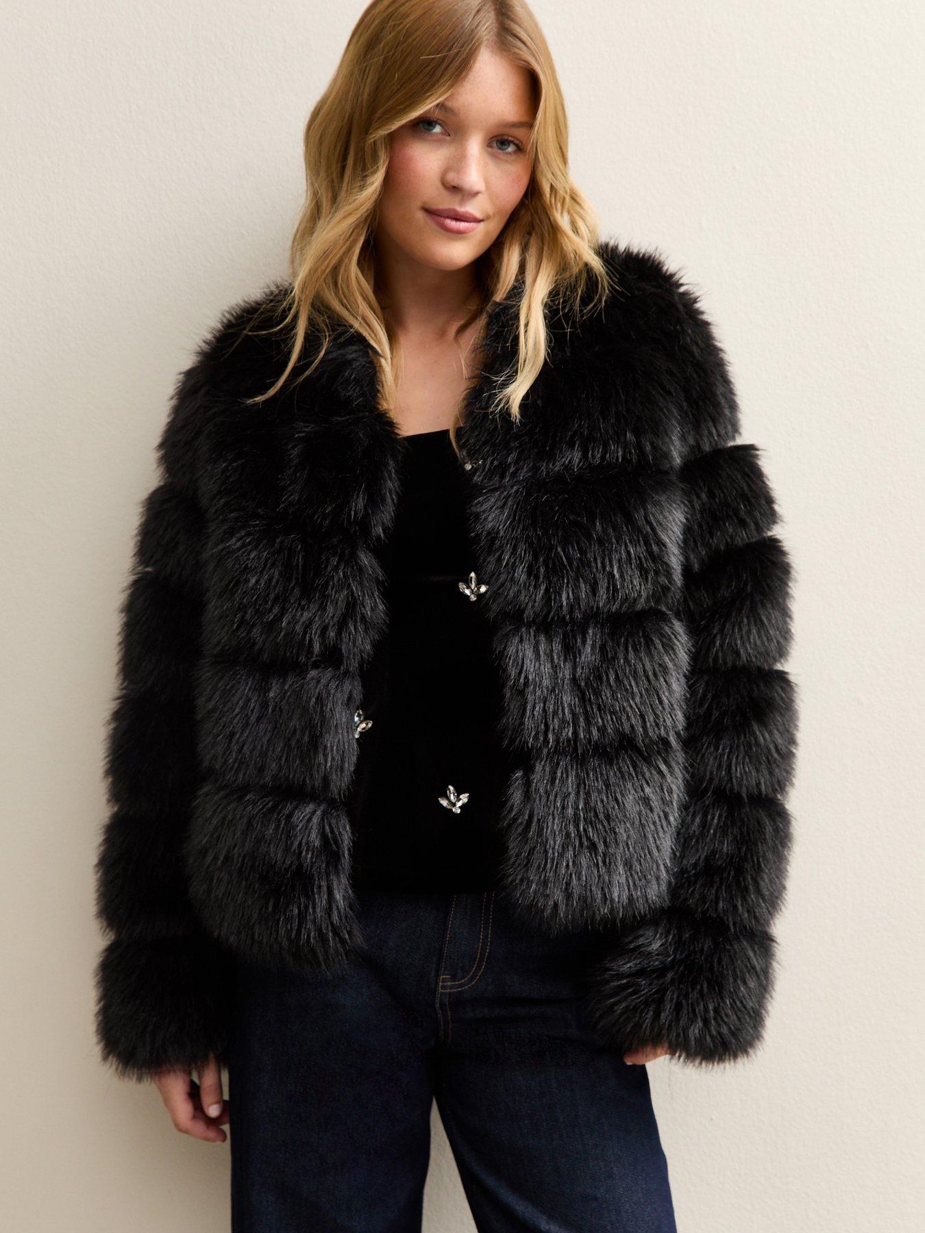  image of new-look-panelled-faux-fur-jacket-black