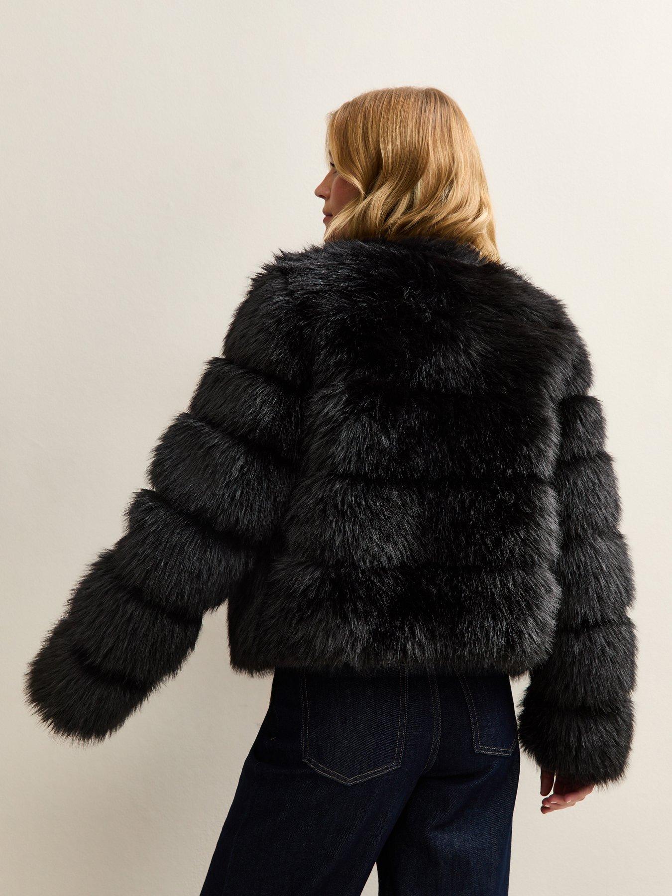  image of new-look-panelled-faux-fur-jacket-black