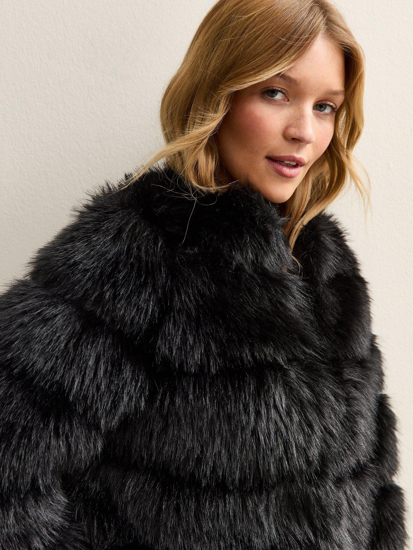  image of new-look-panelled-faux-fur-jacket-black