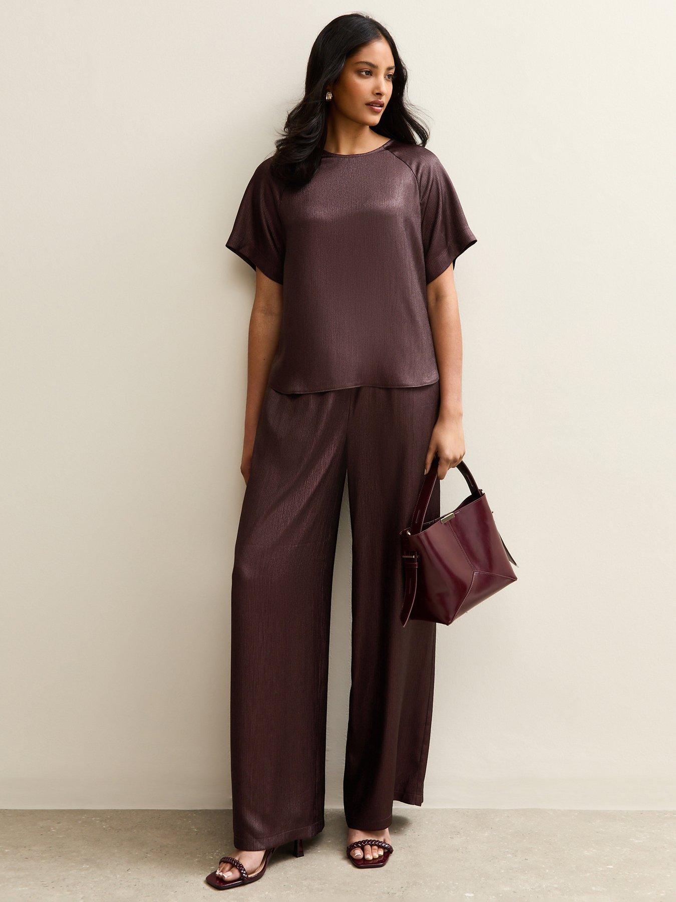 front image of new-look-shimmer-wide-leg-trousers-burgundy