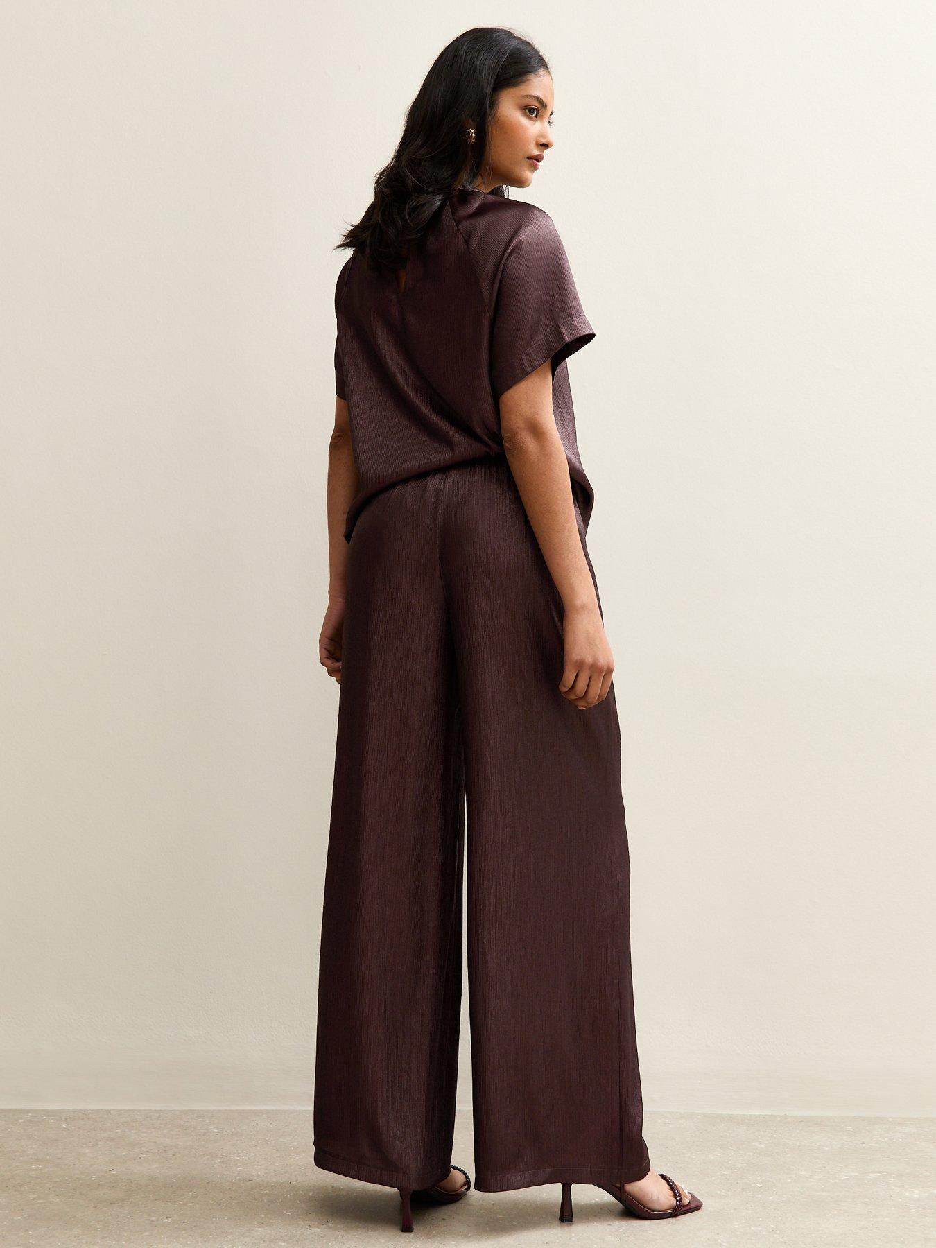  image of new-look-shimmer-wide-leg-trousers-burgundy
