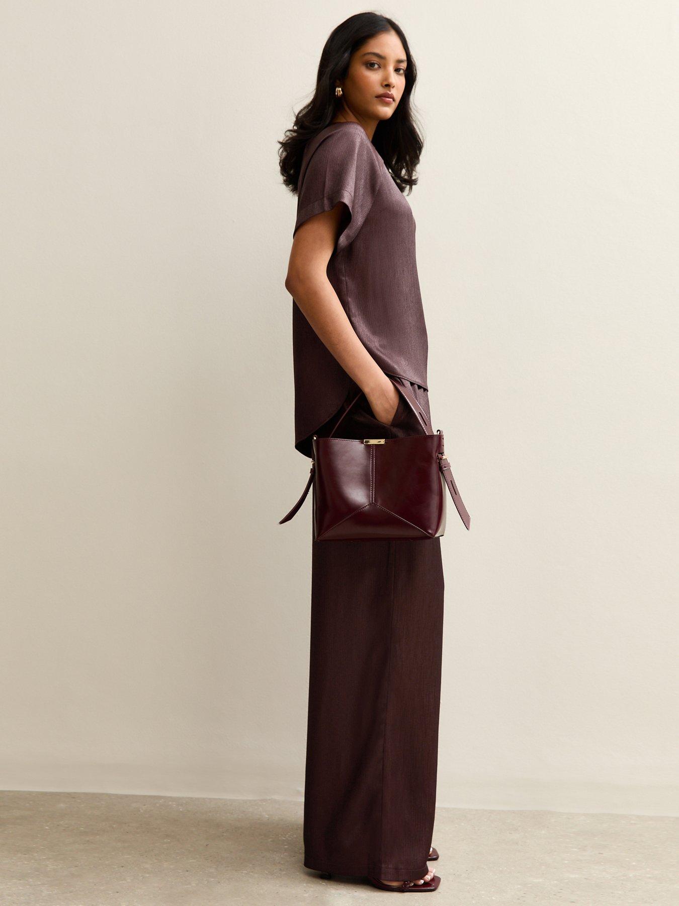  image of new-look-shimmer-wide-leg-trousers-burgundy
