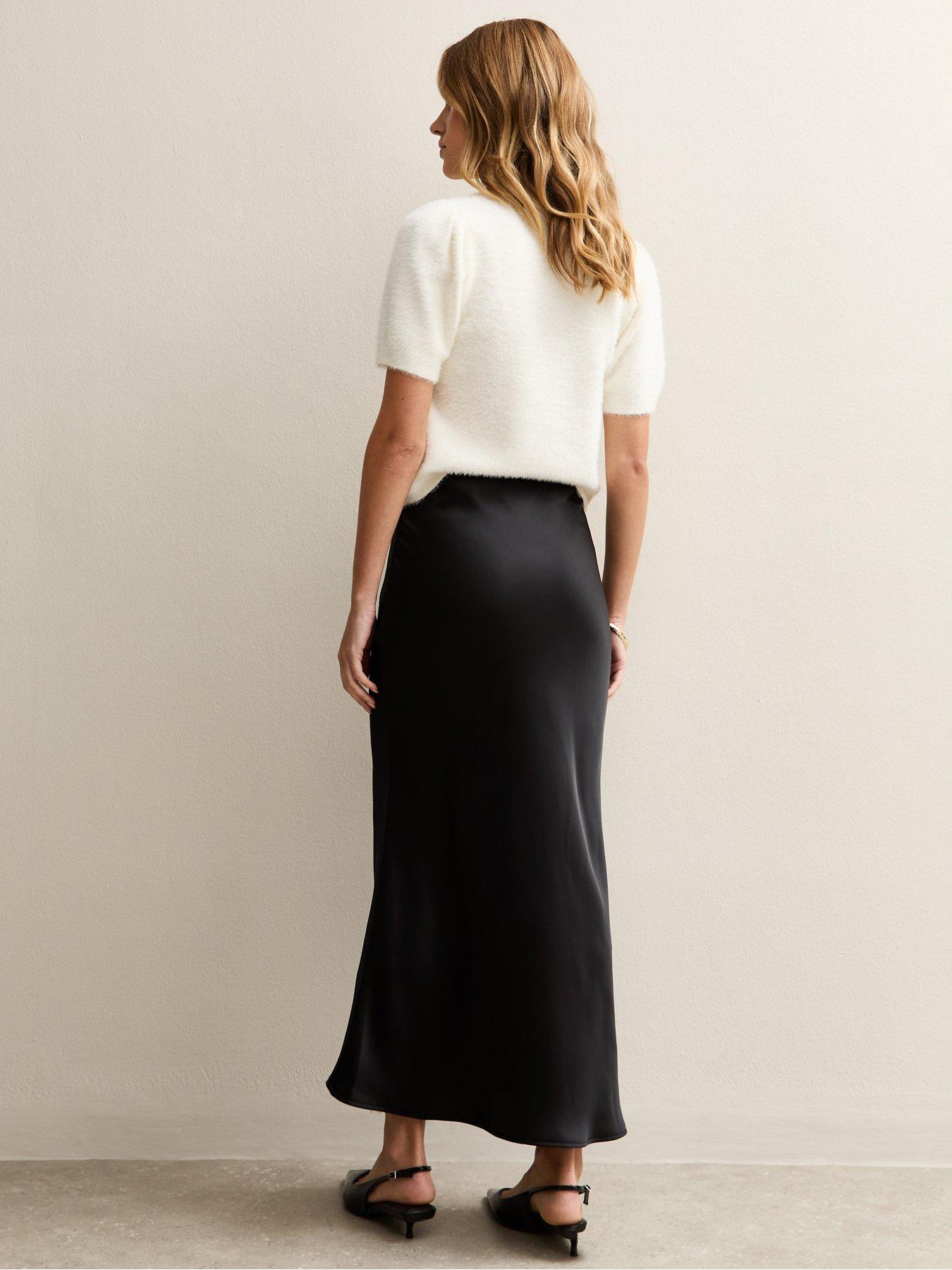  image of new-look-satin-bias-cut-midi-skirt-black