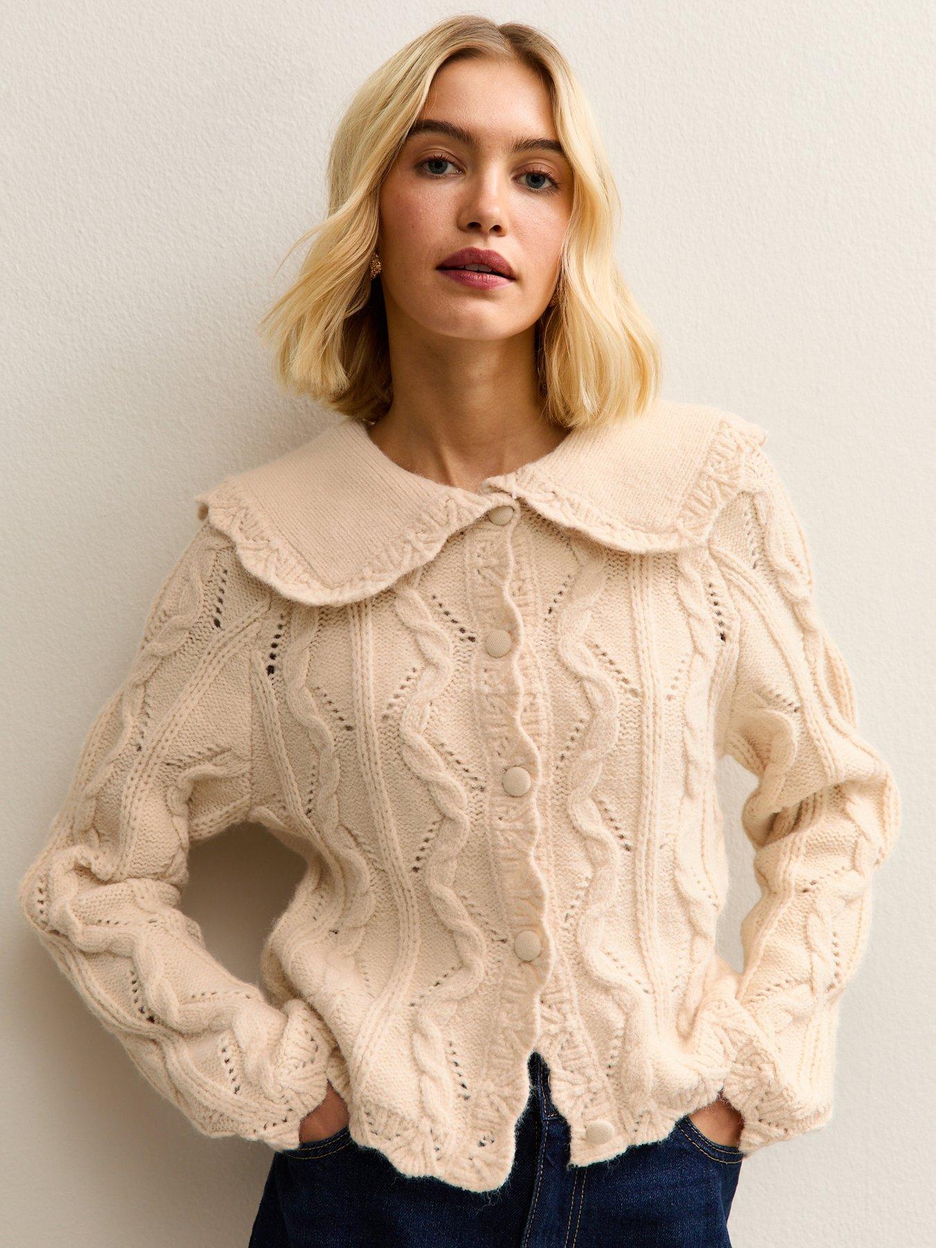 front image of new-look-cable-knit-collared-cardigan-cream