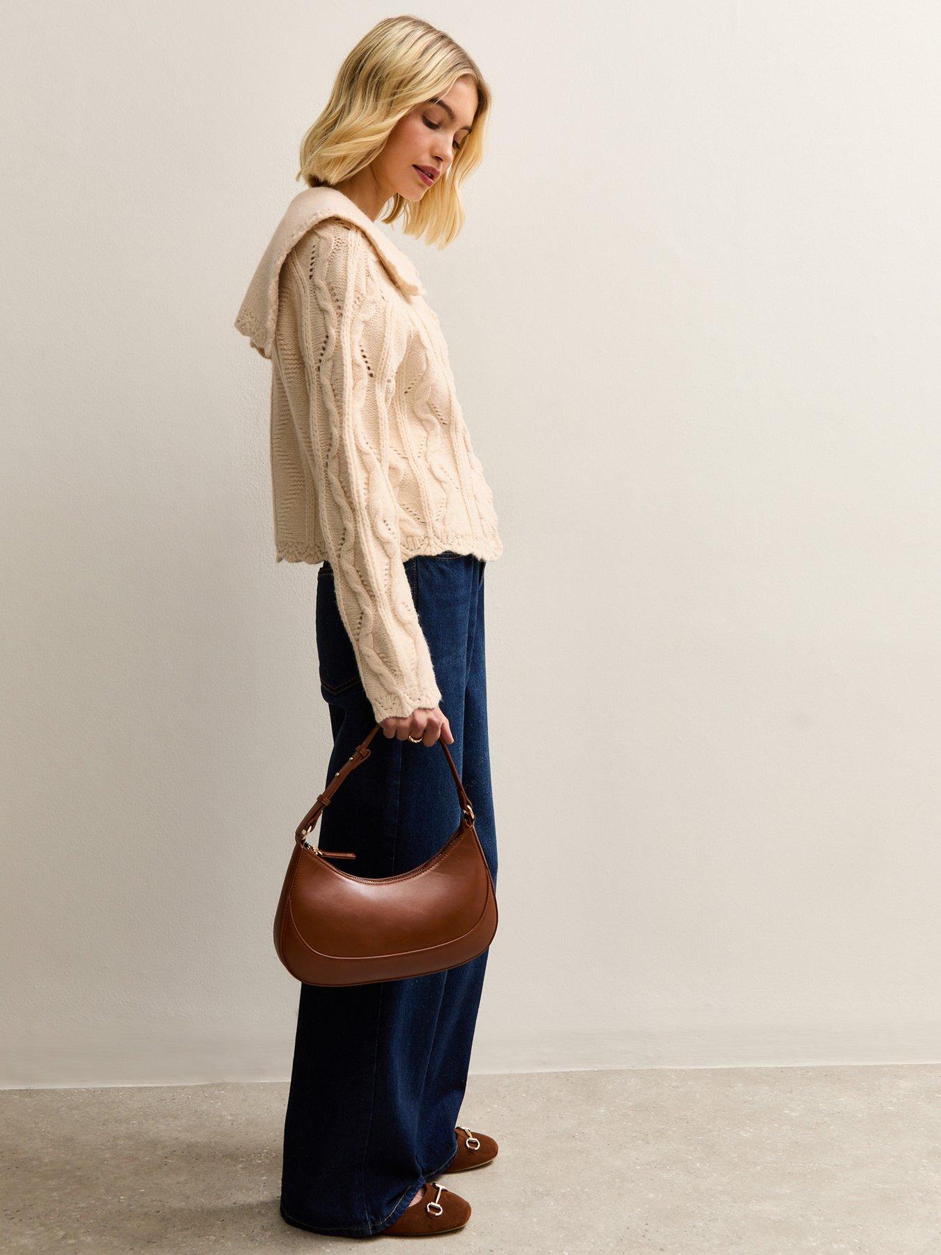 Image 3 of 7 of New Look Cable Knit Collared Cardigan - Cream