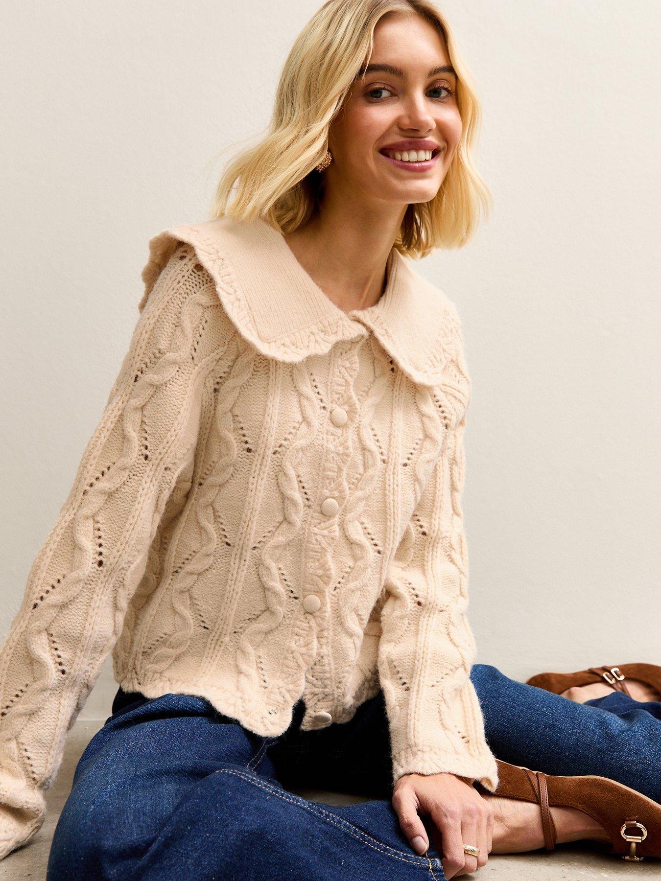 image of new-look-cable-knit-collared-cardigan-cream