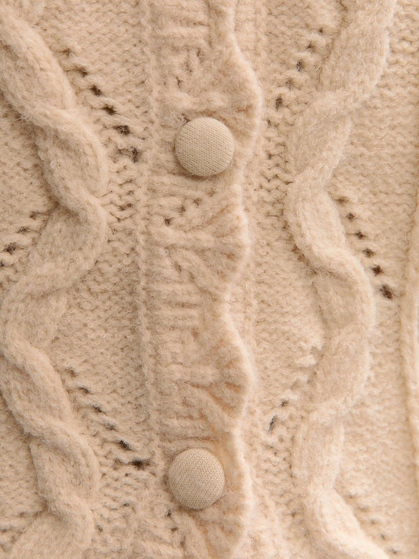 Image 7 of 7 of New Look Cable Knit Collared Cardigan - Cream