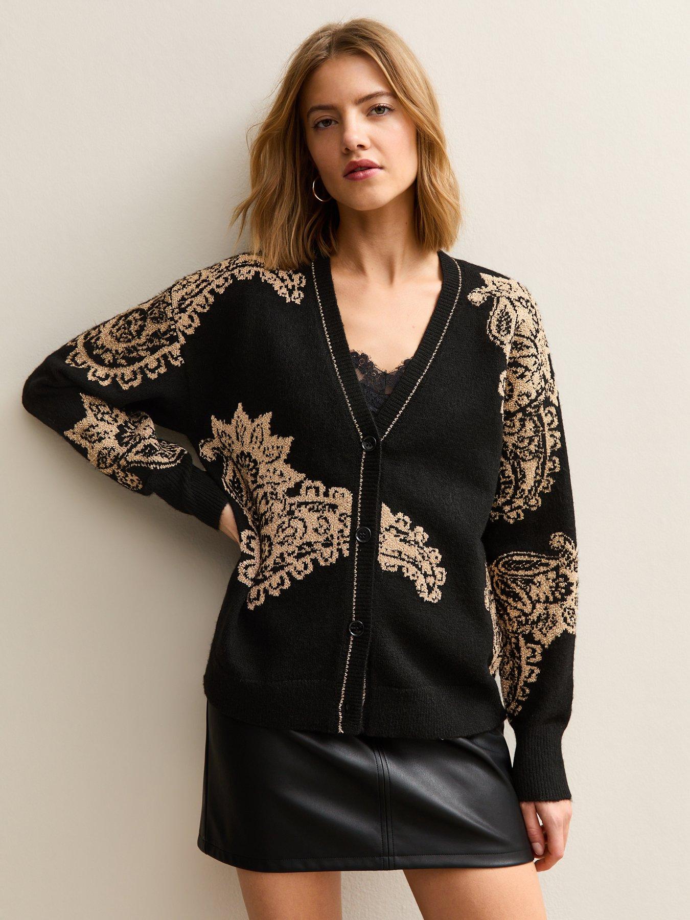 Image 1 of 5 of New Look Black Paisley Jacquard Cardigan