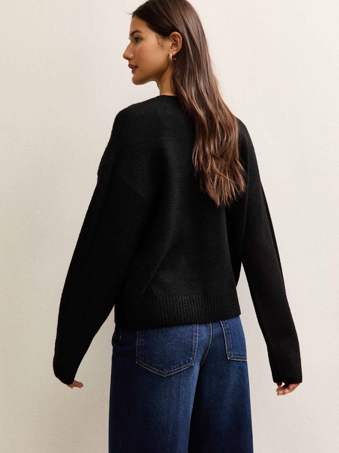 stillFront image of new-look-3d-rose-embroidered-crew-cardigan-black