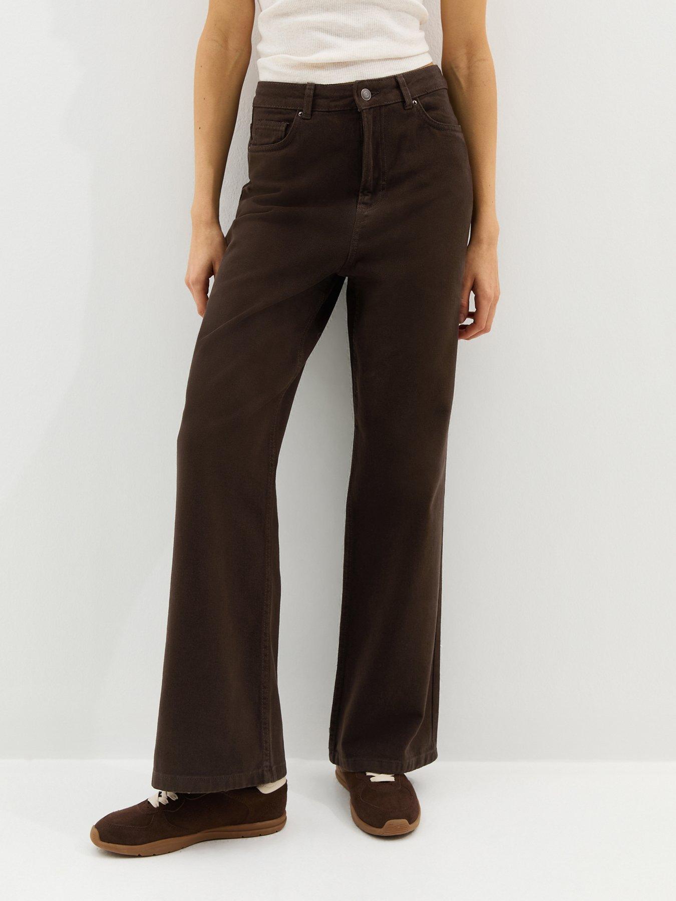 New Look Dark Brown Adalae High Waisted Wide Leg Jeans