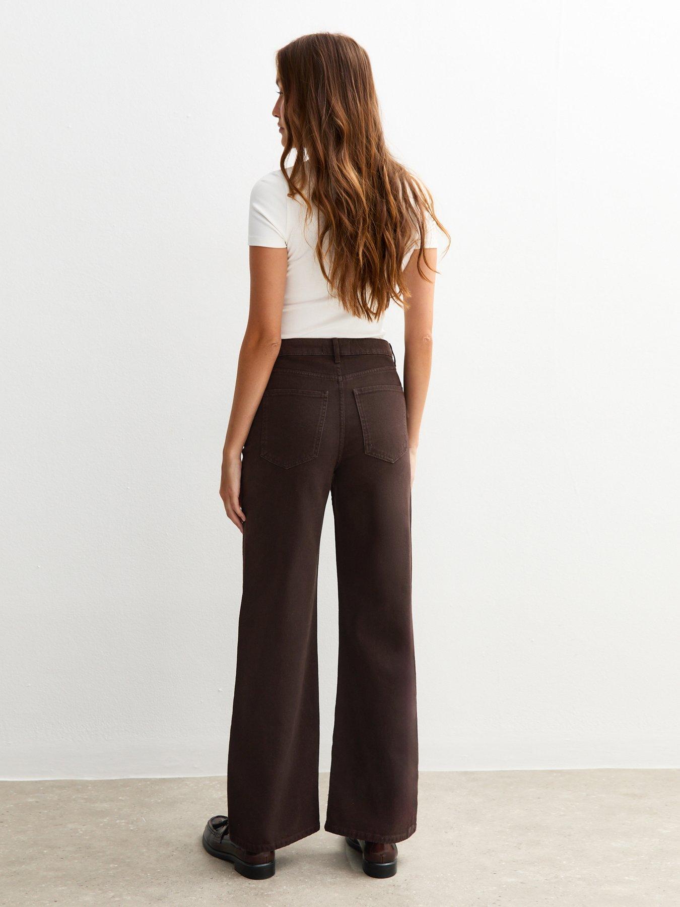 Image 2 of 7 of New Look High Waisted Wide Leg Jeans - Brown