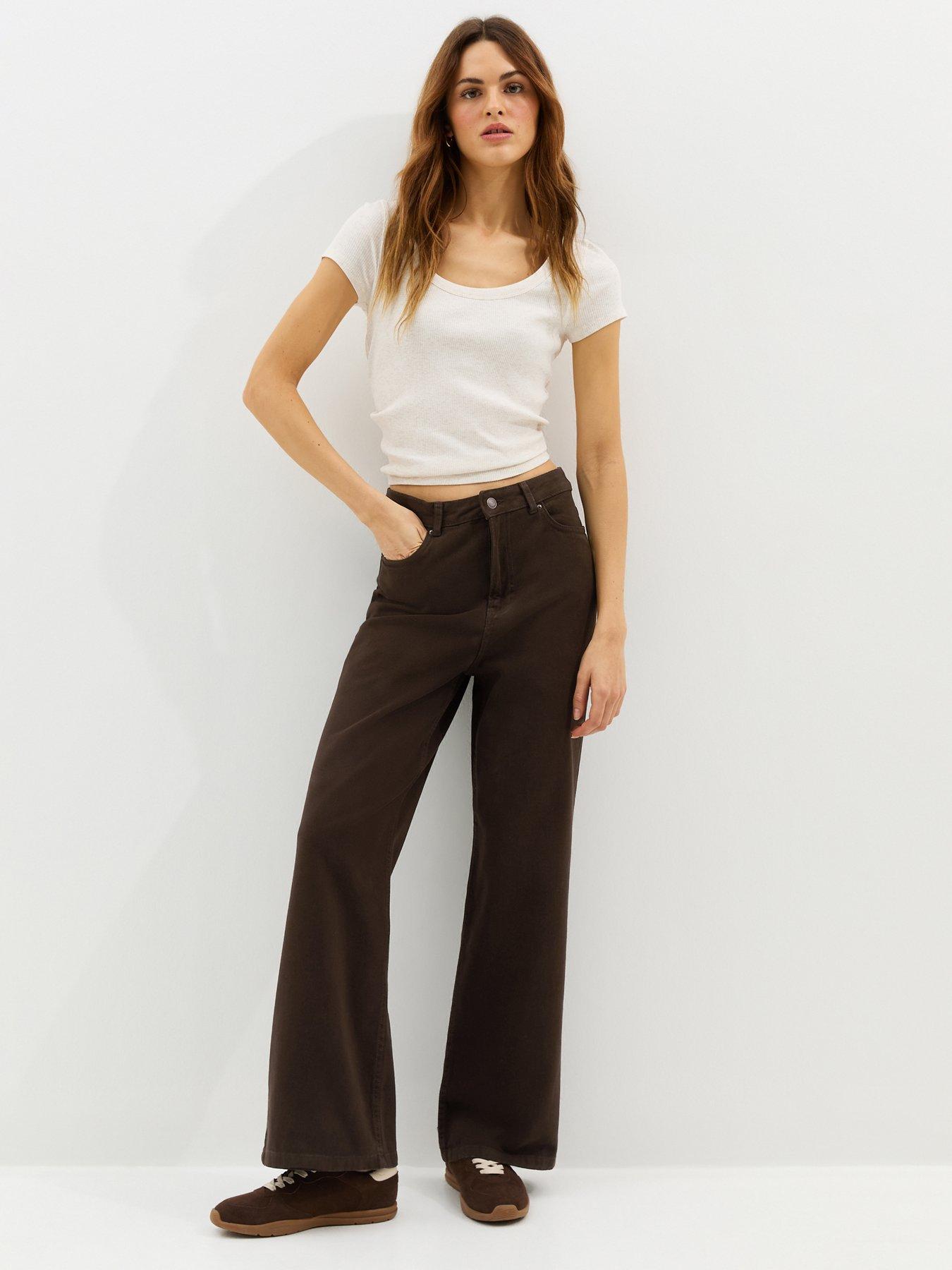 Image 3 of 7 of New Look High Waisted Wide Leg Jeans - Brown